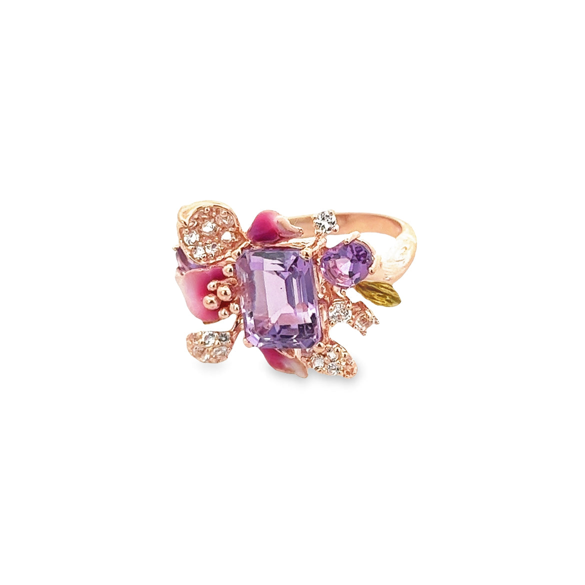 RING SILVER CENTER AMETHYST WHITE TOPAZ
