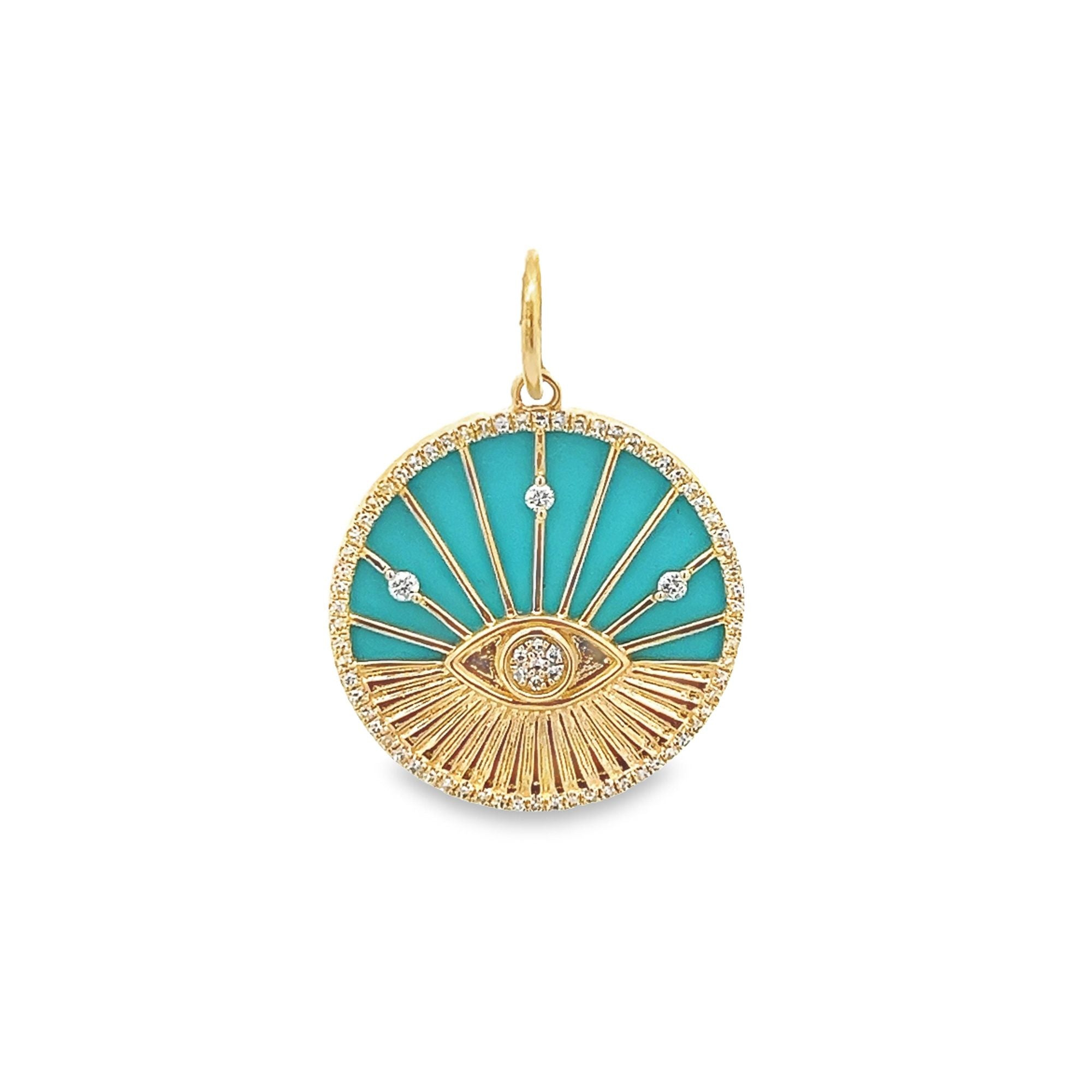 D0.21CT 14KY TEXTURED HALF CIRCLE EVIL EYE COIN PENDANT TQ2.23CT