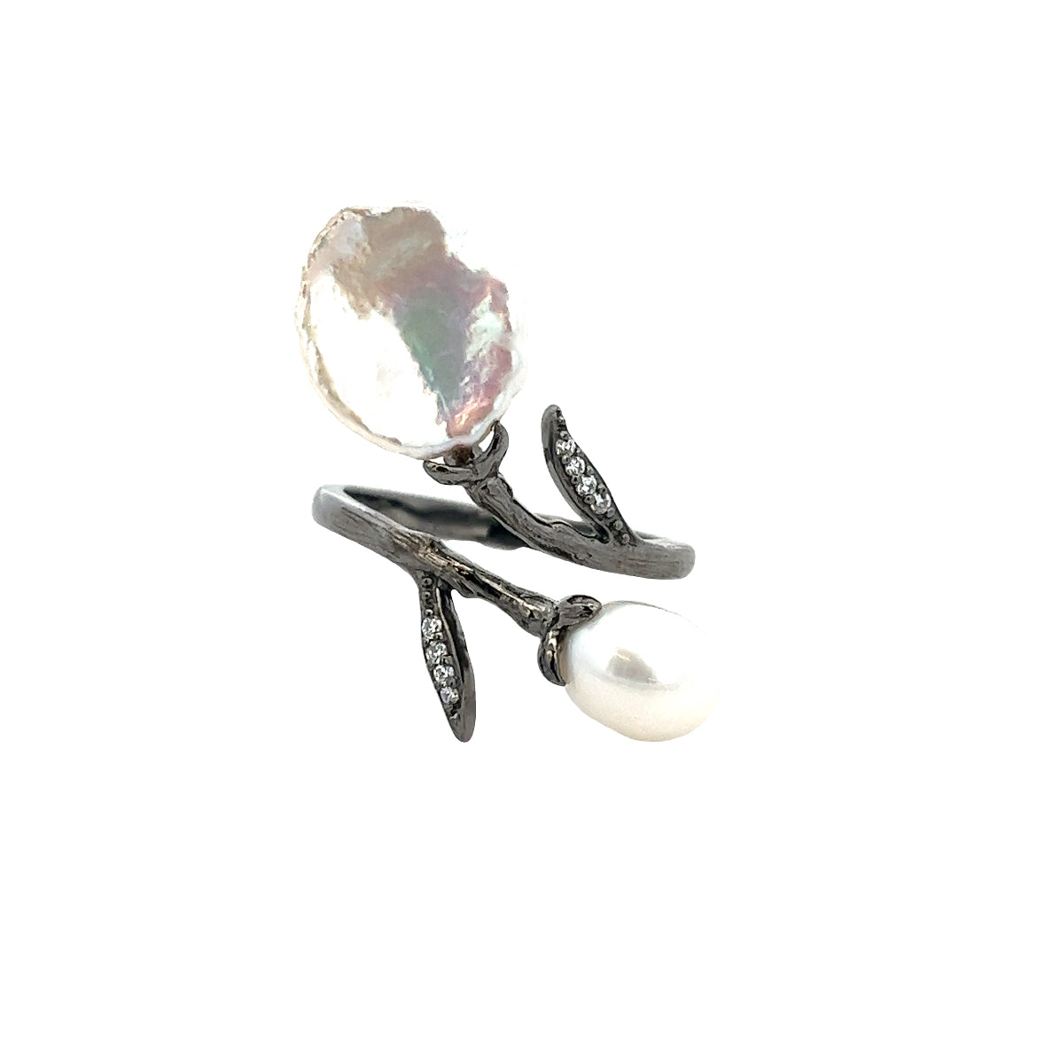 RING SILVER CENTER WHITE CZ FRESH WATER PEARL WHITE BP