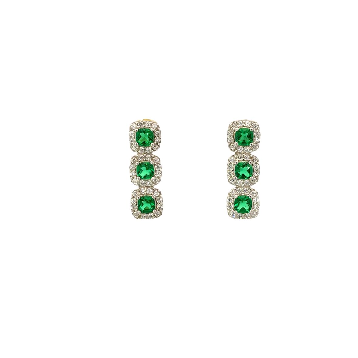 925SS TRIO SQUARE CZ GREEN SET