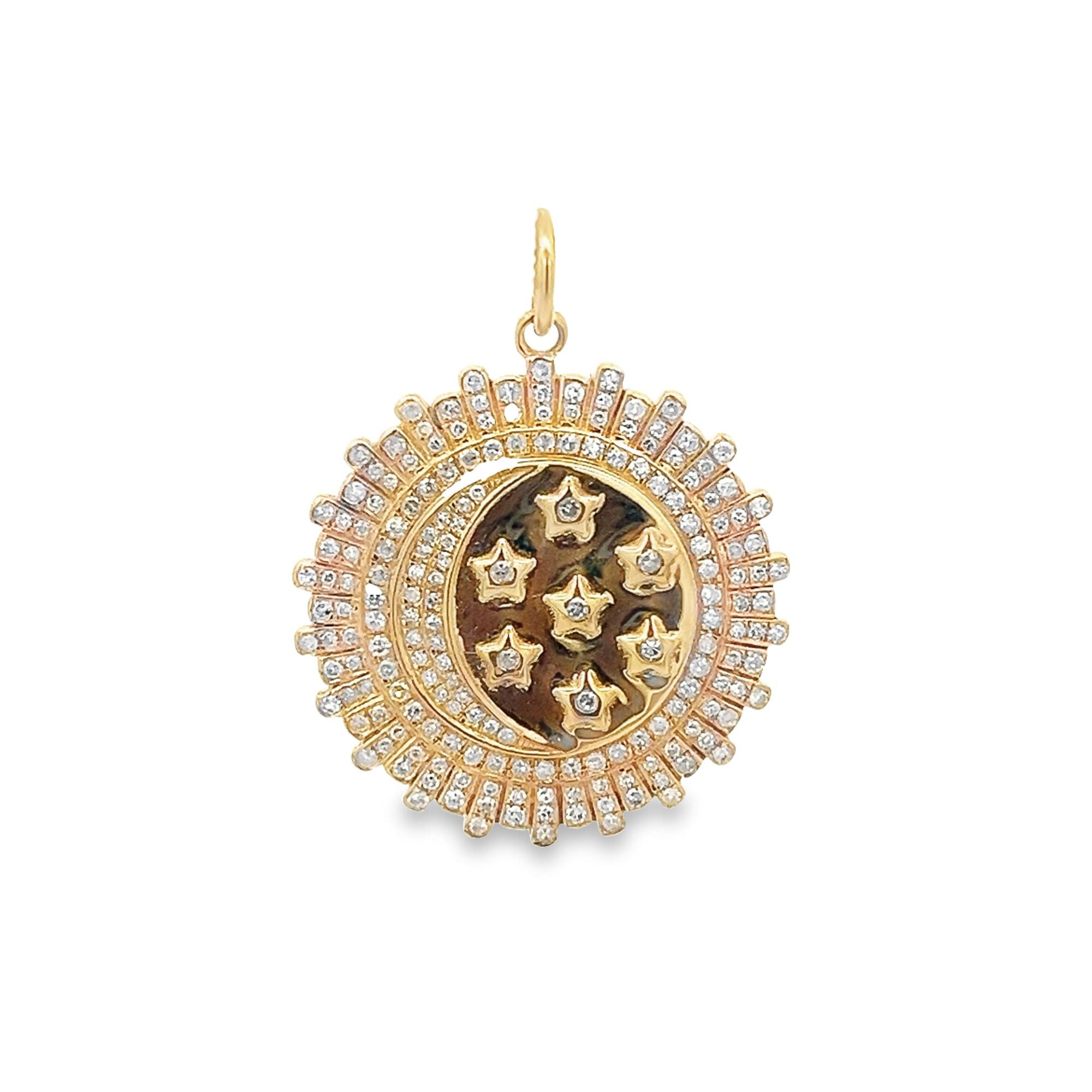 D0.66CT 14KY SUN MOON STARS COIN PENDANT