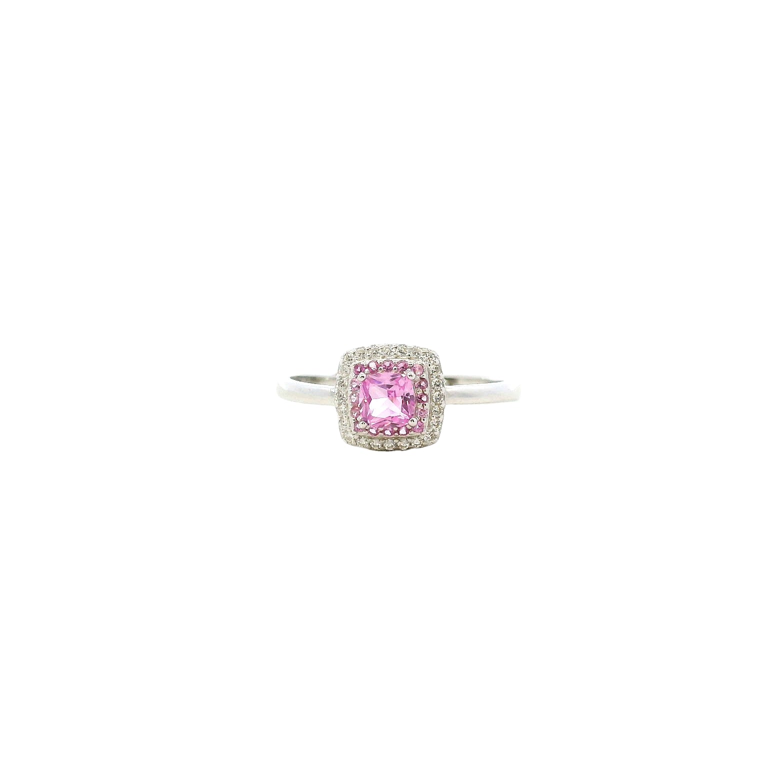 925SS SQUARE HALO CZ PINK ADJUSTABLE RING