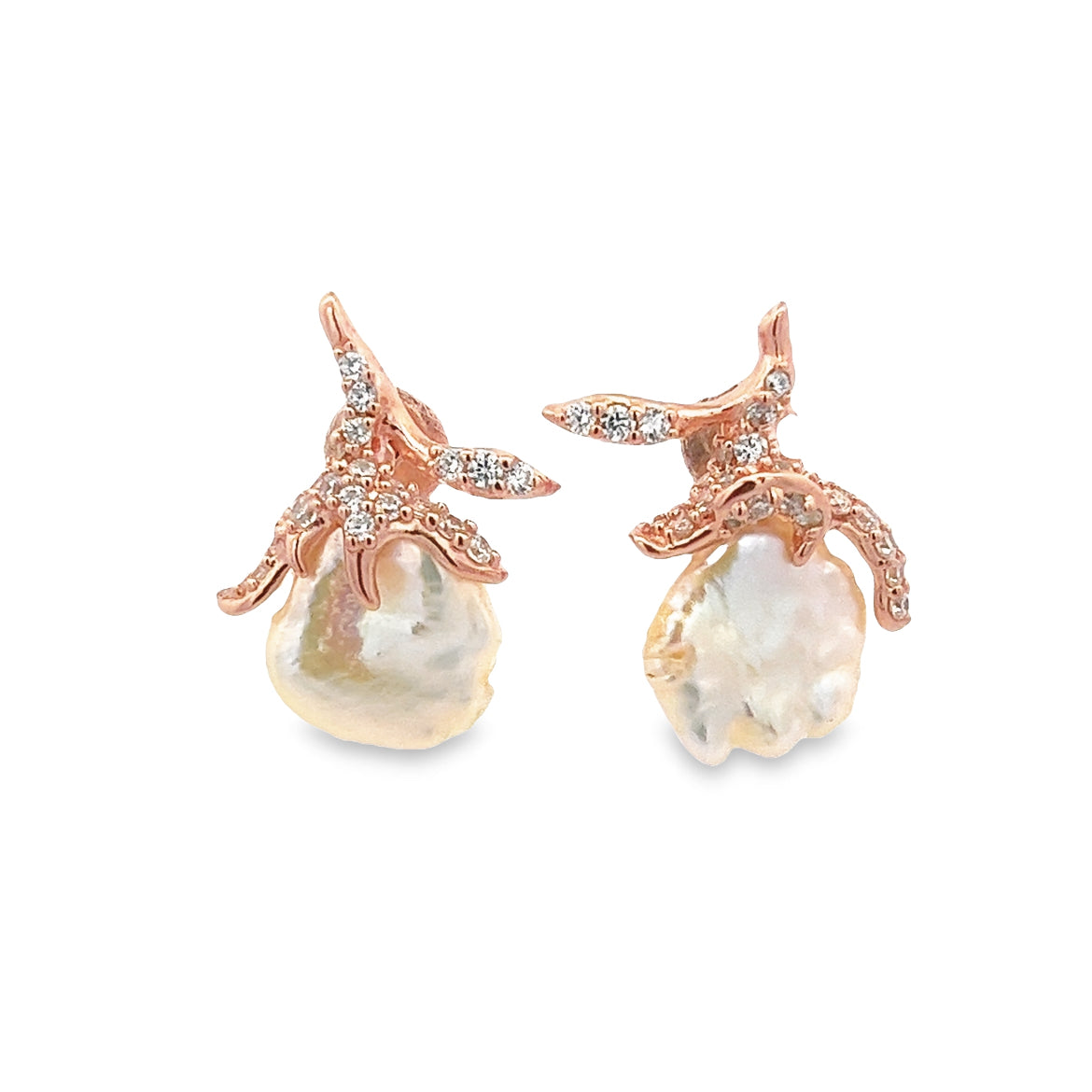 EARRING SILVER CENTER WHITE CZ FRESH WATER PEARL WHITE PP