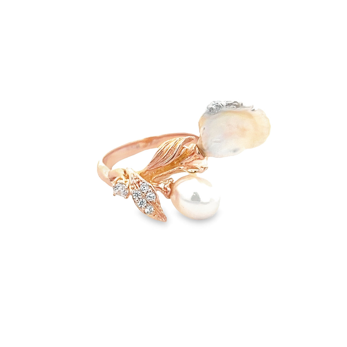 RING SILVER CENTER WHITE CZ FRESH WATER WHITE PEARL PP