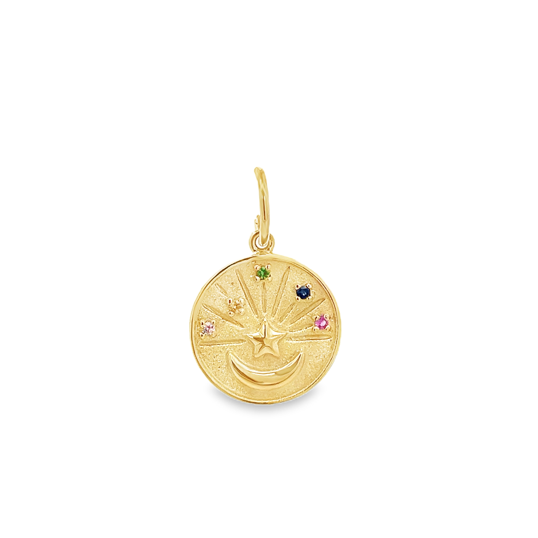 14KY MULTICOLOR MOON SUN STAR COIN CHARM MS0.06CT