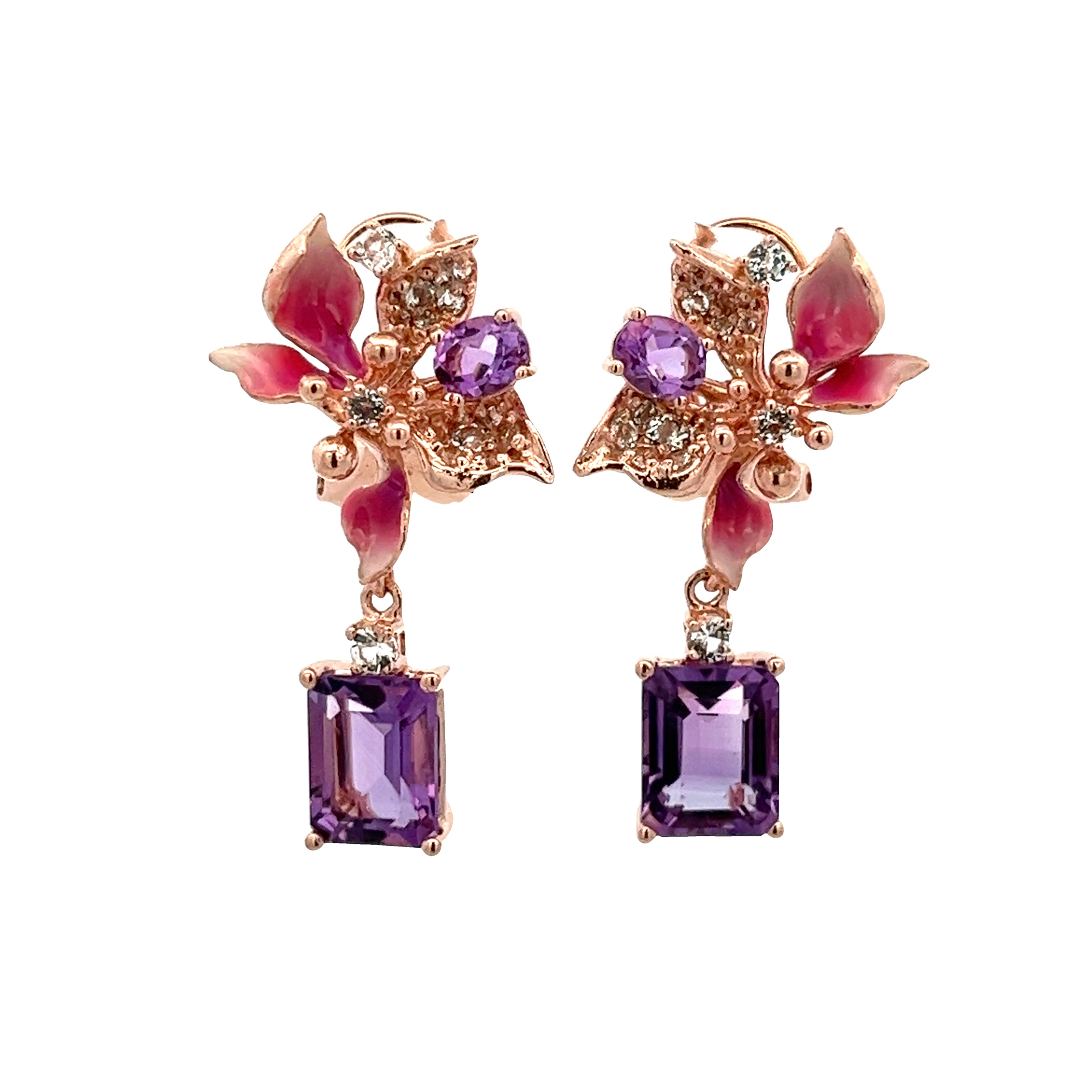 EARRING SILVER CENTER AMETHYST WHITE TOPAZ