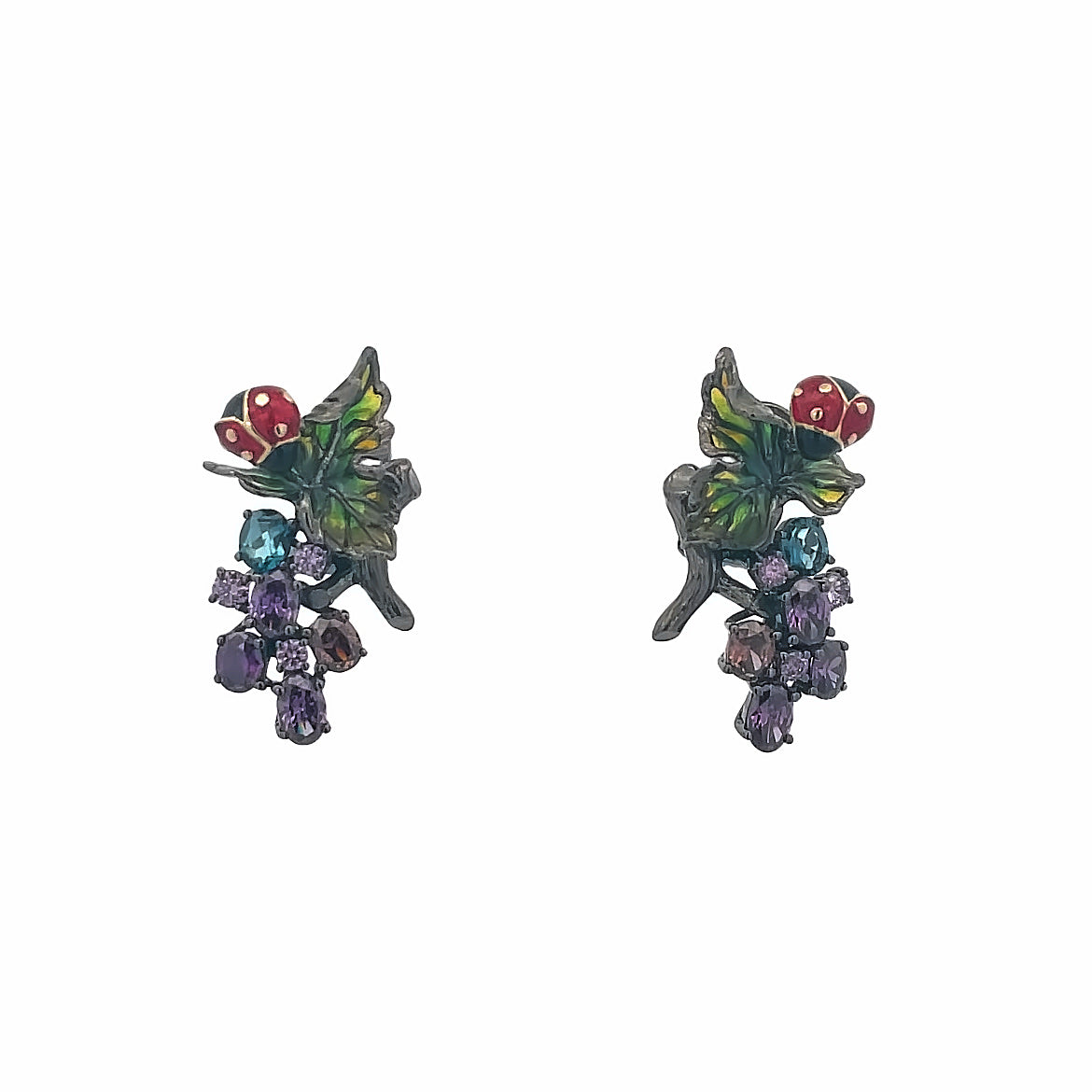 925SL BRANCH SHAPE WITH LADYBUG ENAMEL RED EARRINGS