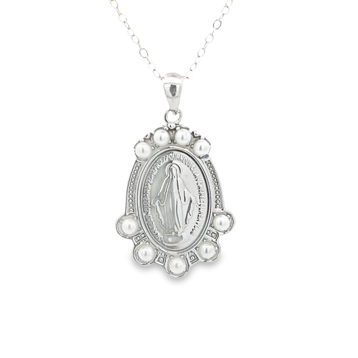 NECKLACE 925 SILVER VIRGIN OF THE MIRACULOUS MENDAL PEARLS SILVER