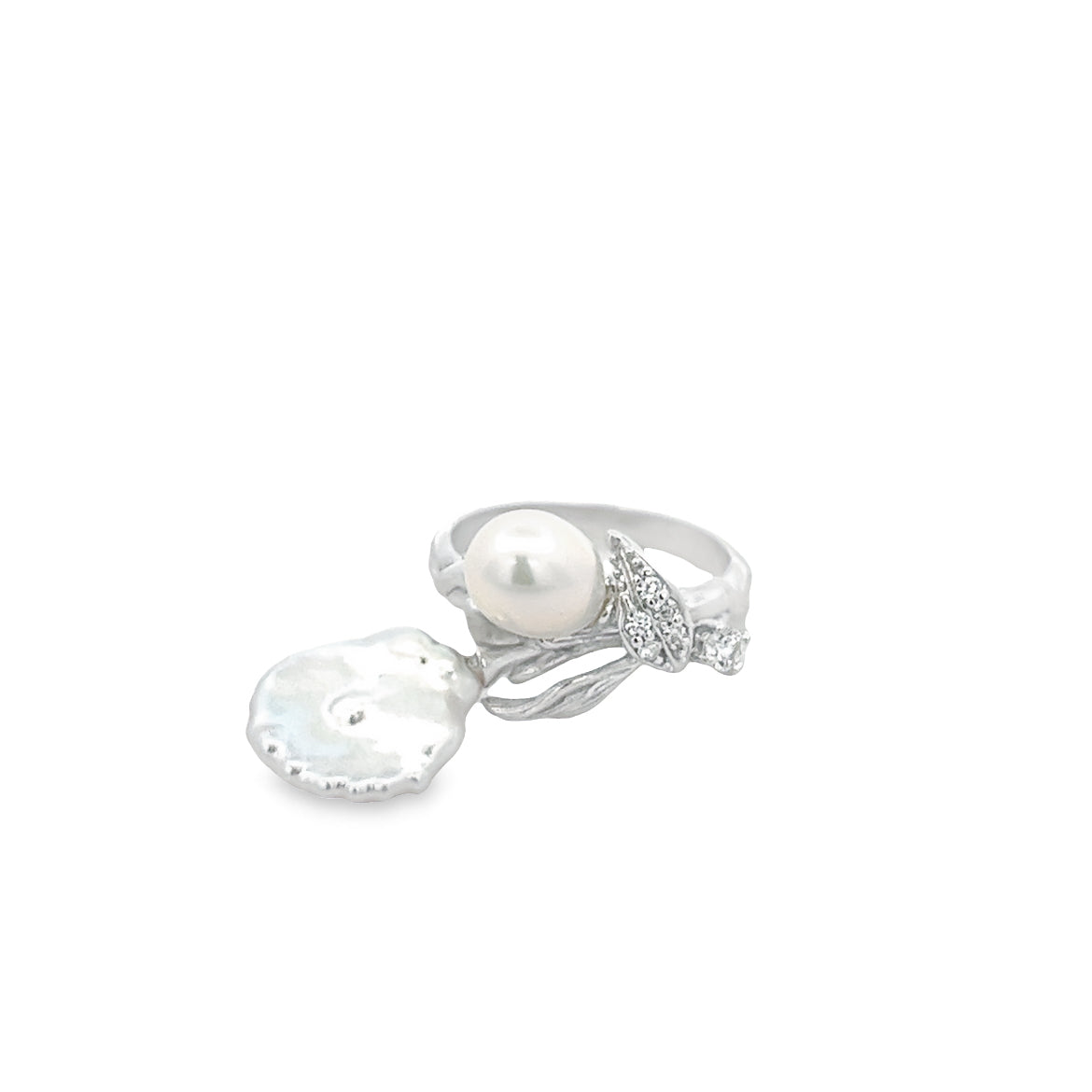 RING SILVER CENTER WHITE CZ FRESH WATER WHITE PEARL RP