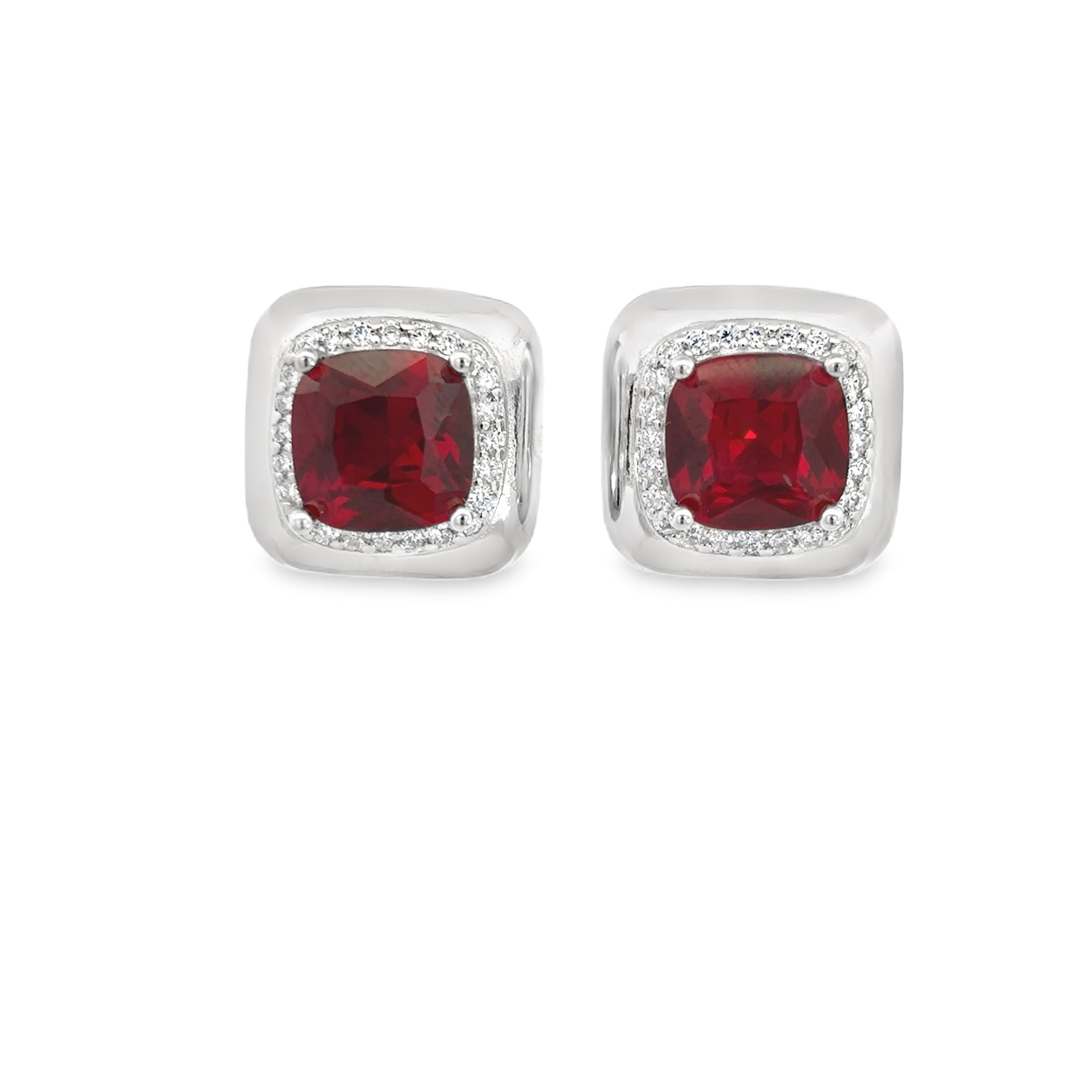 925SS BIG SQUARE RED CZ EARRINGS