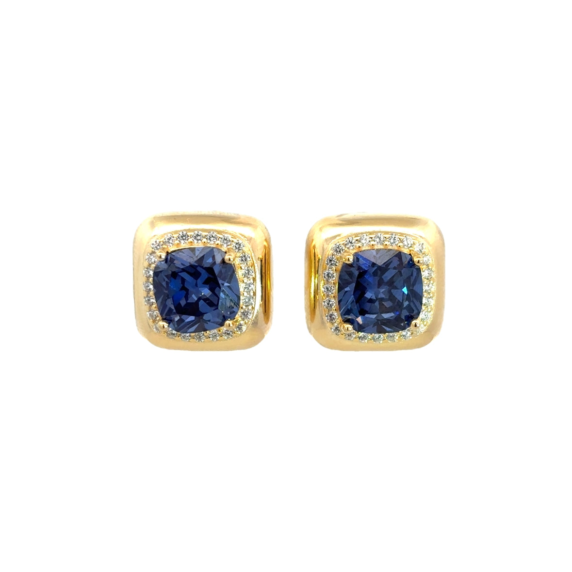 925GD BIG SQUARE BLUE CZ EARRINGS