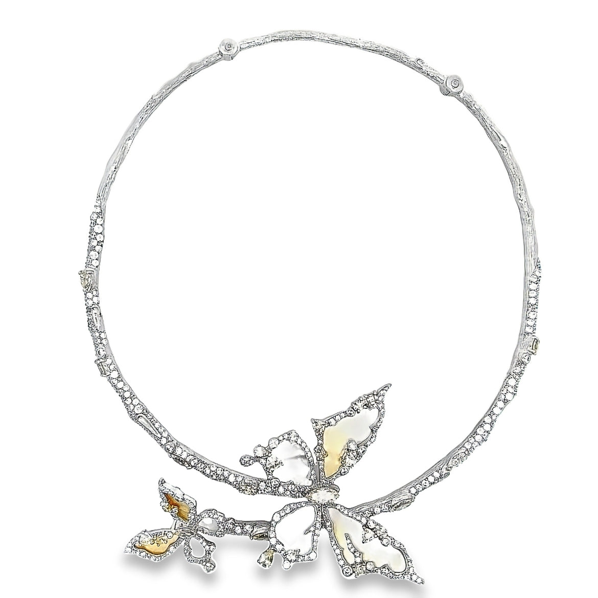 NECKLACE SILVER CENTER WHITE YELLOW MOP SHELL CANNARY WHITE