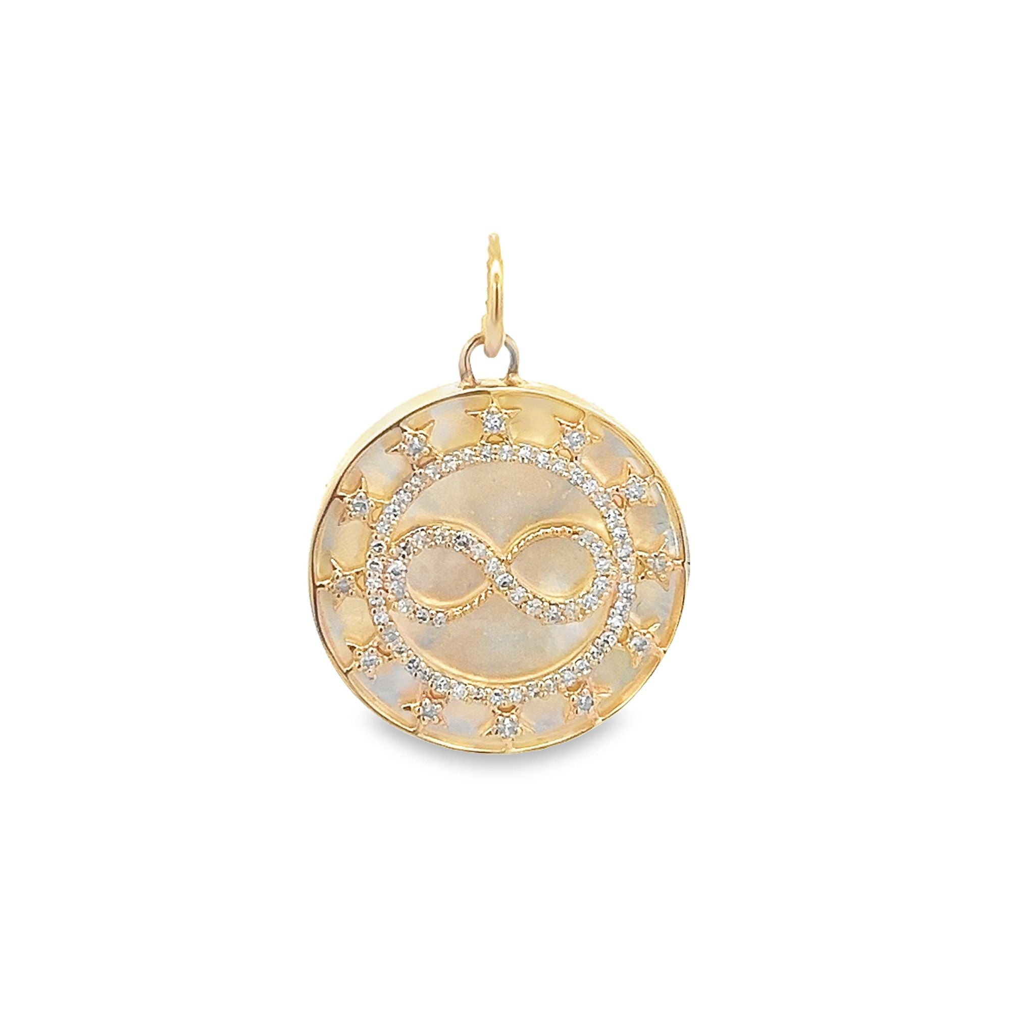 D0.25CT 14KY MOP INFINITY AND STARS COIN PENDANT MOP3.68CT