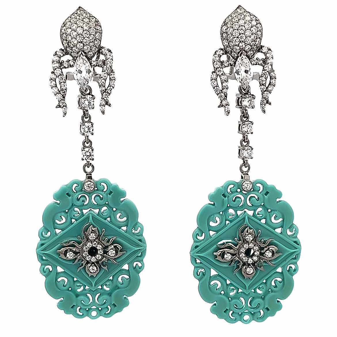 EARRING SILVER CENTER SYN TURQUOISE WHITE CZ