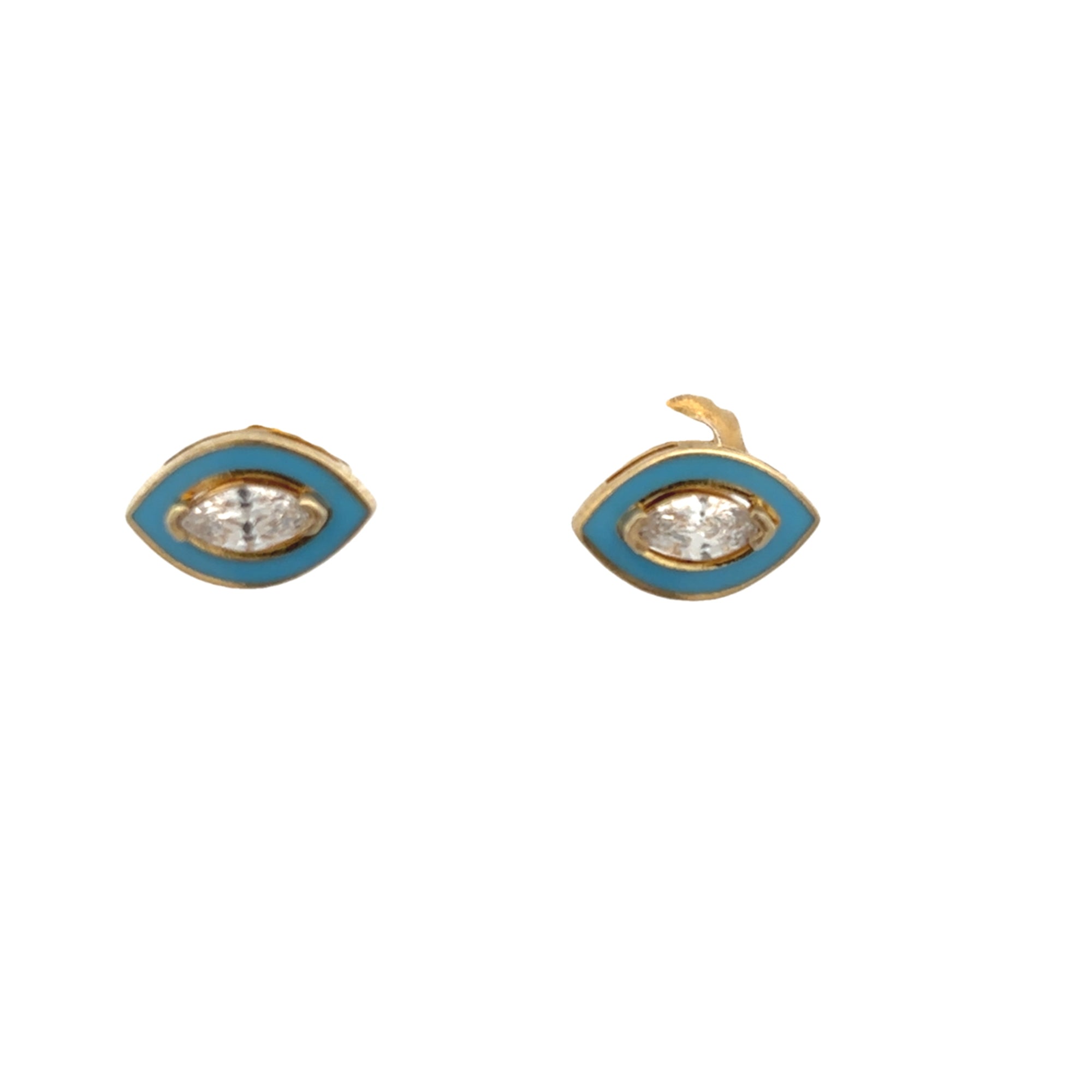 MARQUISE CUT CRYSTAL EARRINGS WITH WHITE ENAMEL SET IN 925 SILVER GOLD PLATED