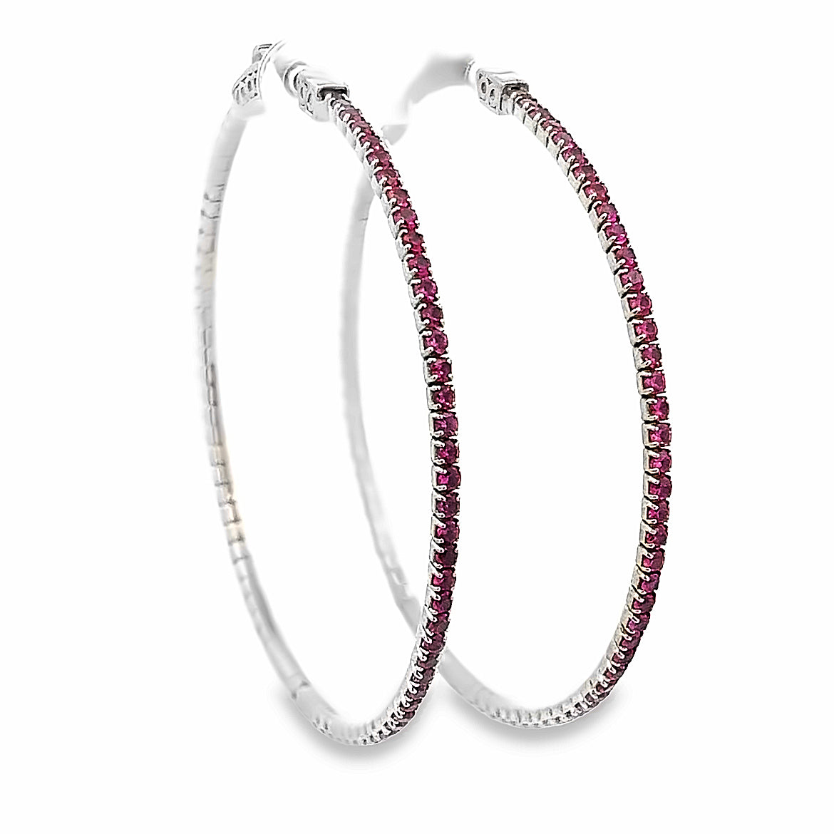 925 60MM STERLING SILVER RED CZ STRETCHABLE HOOP EARRINGS