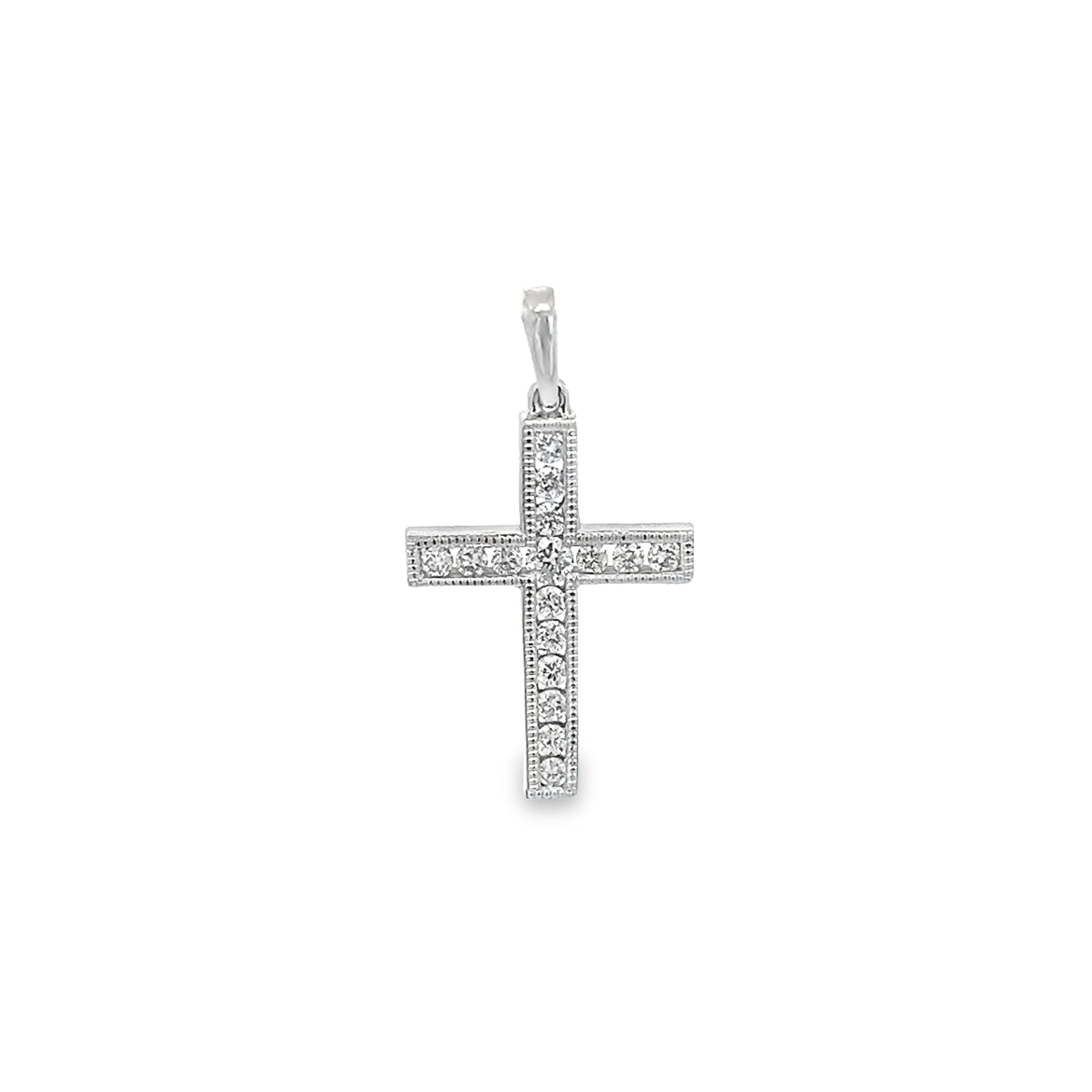 D0.28CT 14KW SMALL CROSS PENDANT