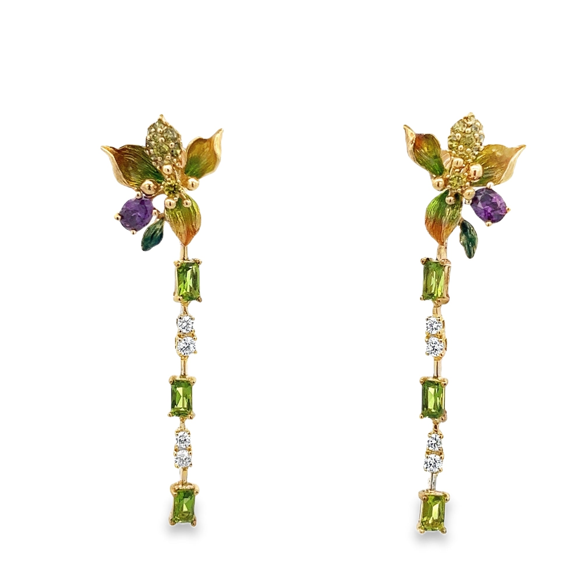 EARRING SILVER CENTER PERIDOT CZ PURPLE CZ WHITE CZ