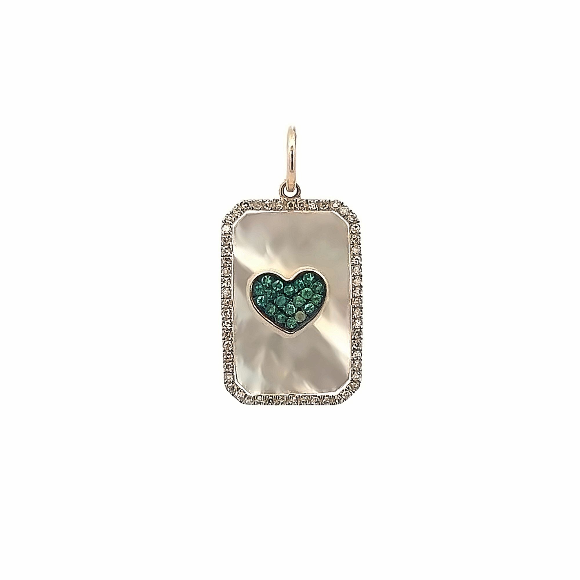 D0.14CT 14KY TAG MOP EMERALD HEART PENDANT