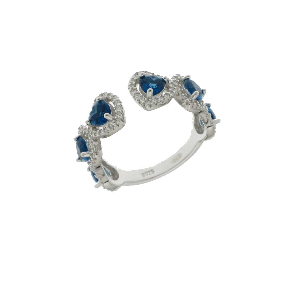 925SL OUTLINE HEART STUD CZ BLUE OPEN RING T7
