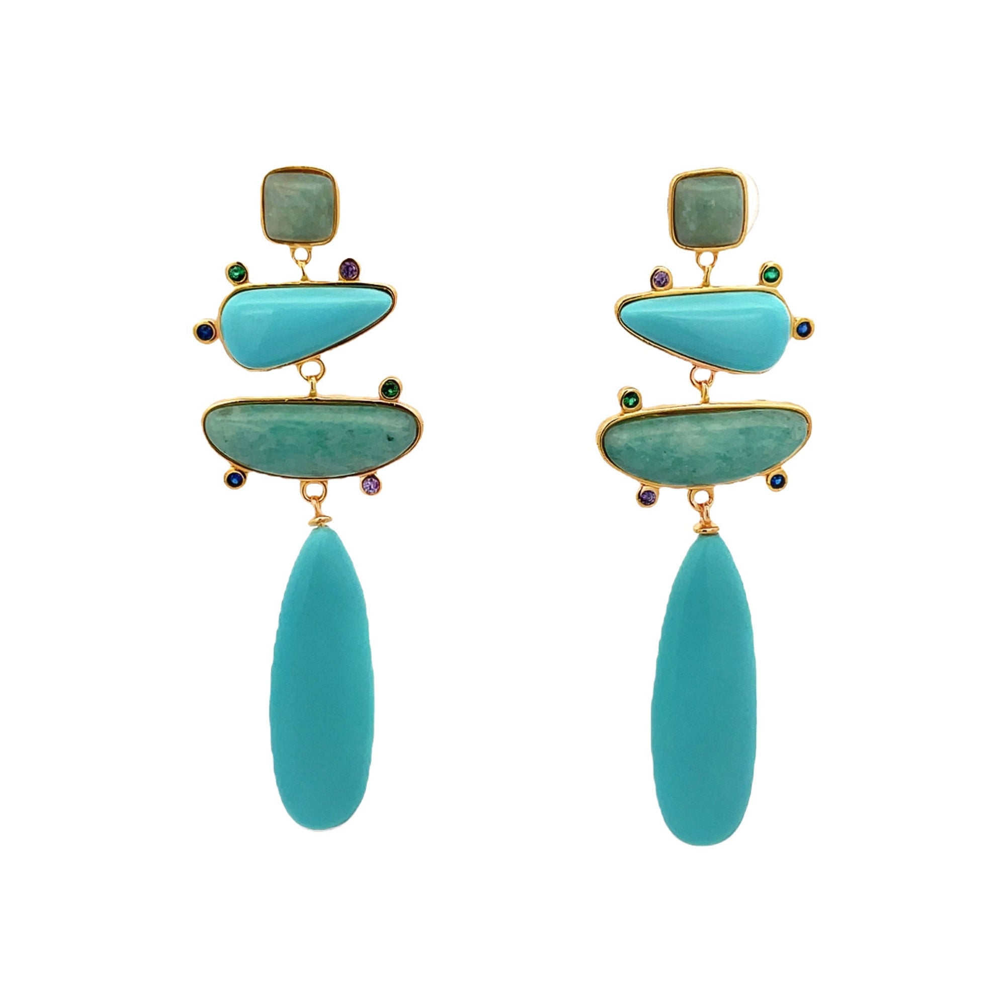 925 SILVER DROP OVAL IRREGULAR AND BEZEL AMAZONITE EARRINGS