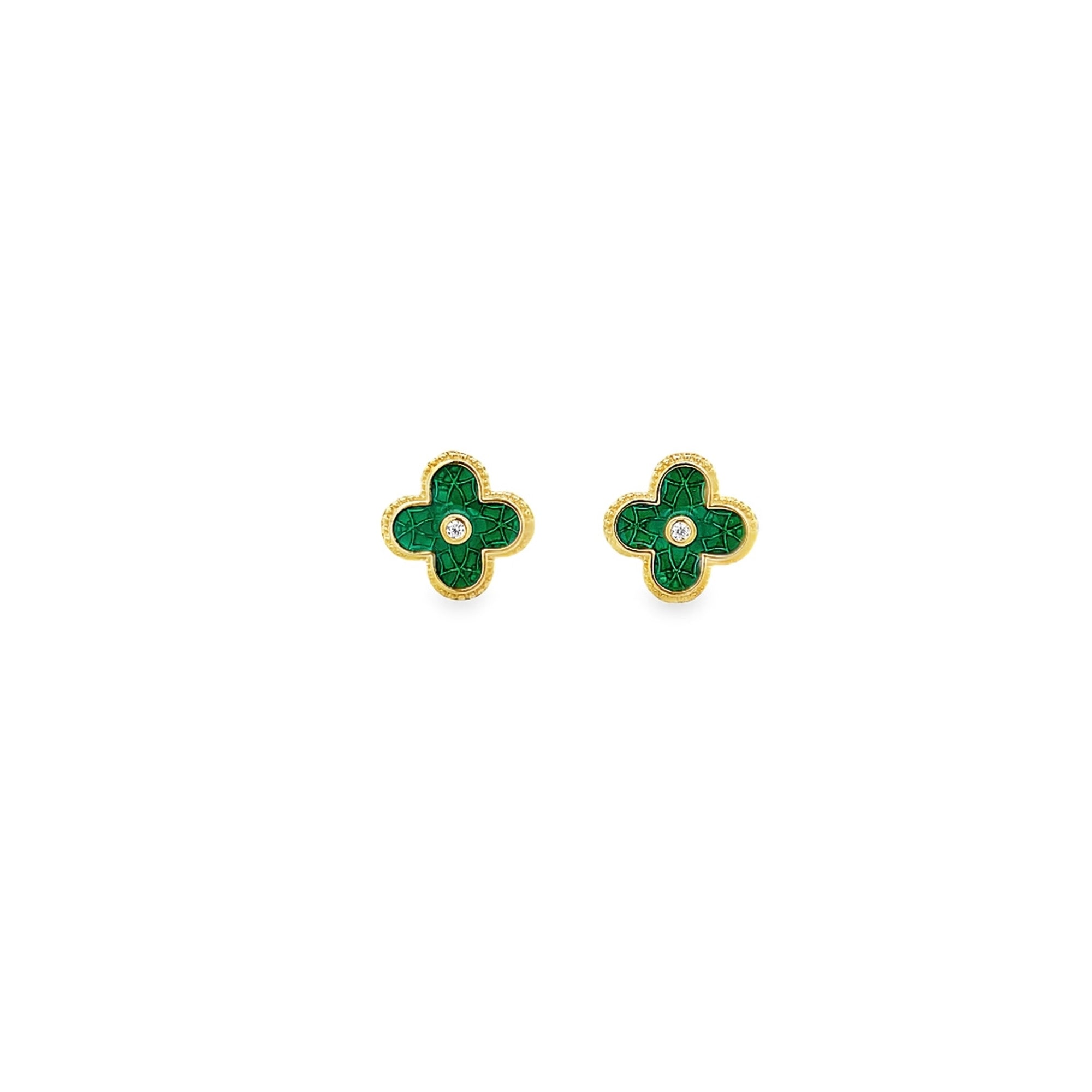 925GD CLOVER MEDIUM ENAMEL GREEN EARRINGS