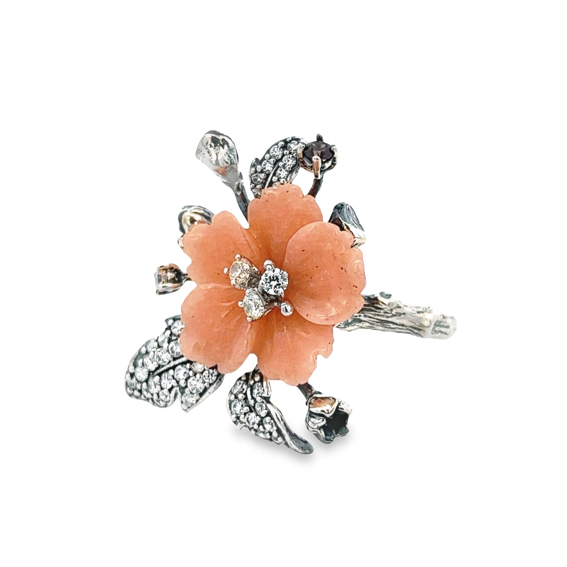 RING SILVER CENTER FL  ORANGE CALCITE BROWN CHAMPANGE CANNARY WHITE CZ