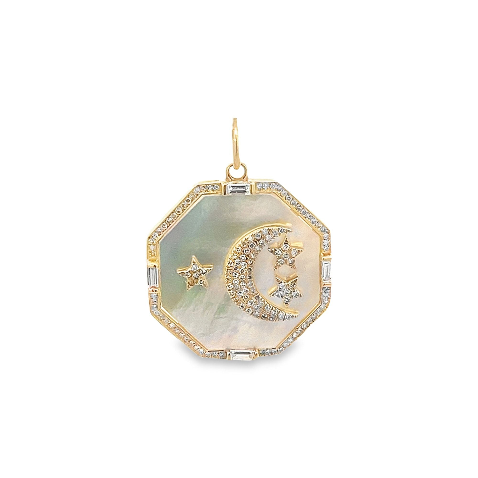 D0.45CT 14KY HEXAGON DISC MOP STAR MOON PAVE PENDANT MOP7.82CT