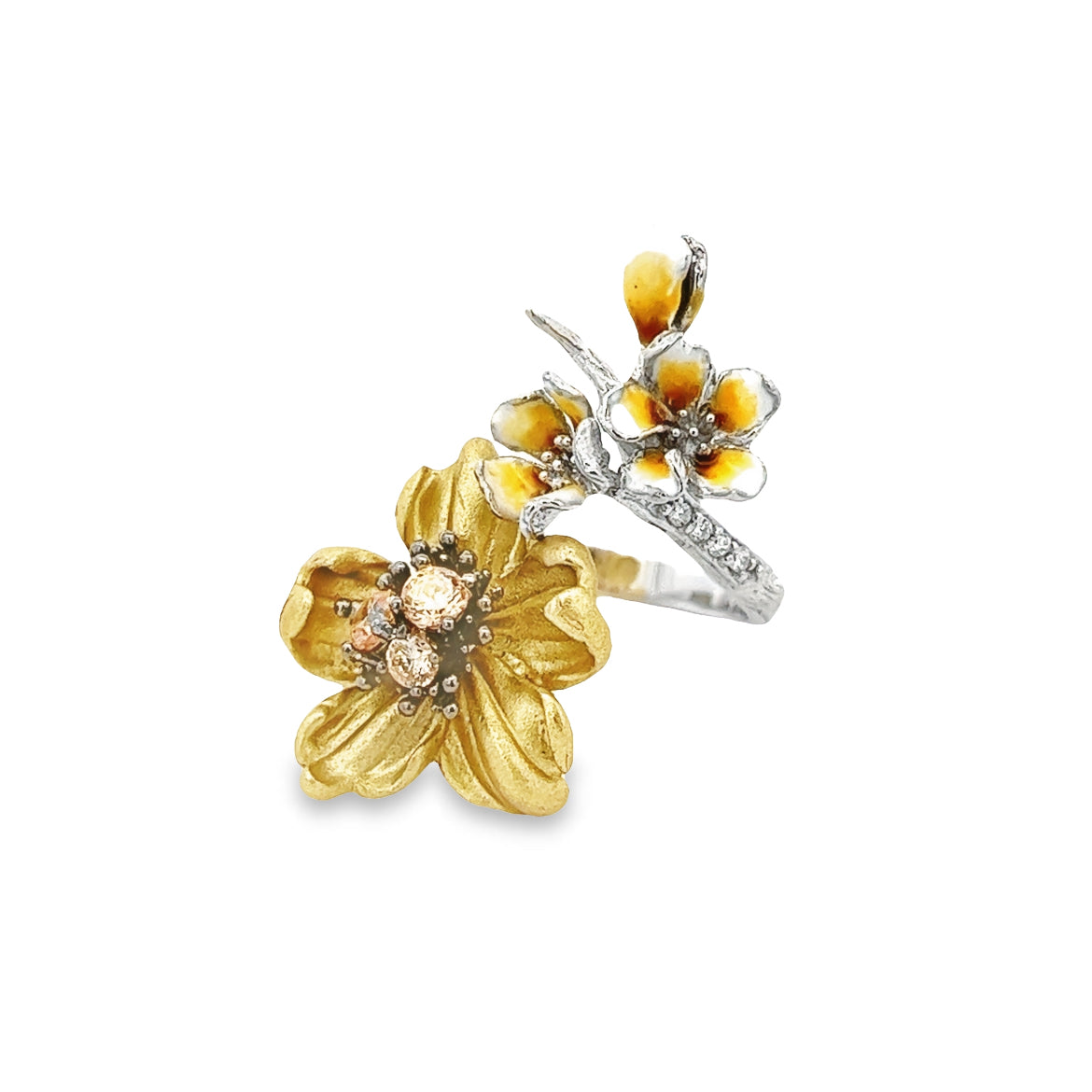 RING SILVER ALUMINIUM YELLOW CENTER CHAMPANGE WHITE CZ