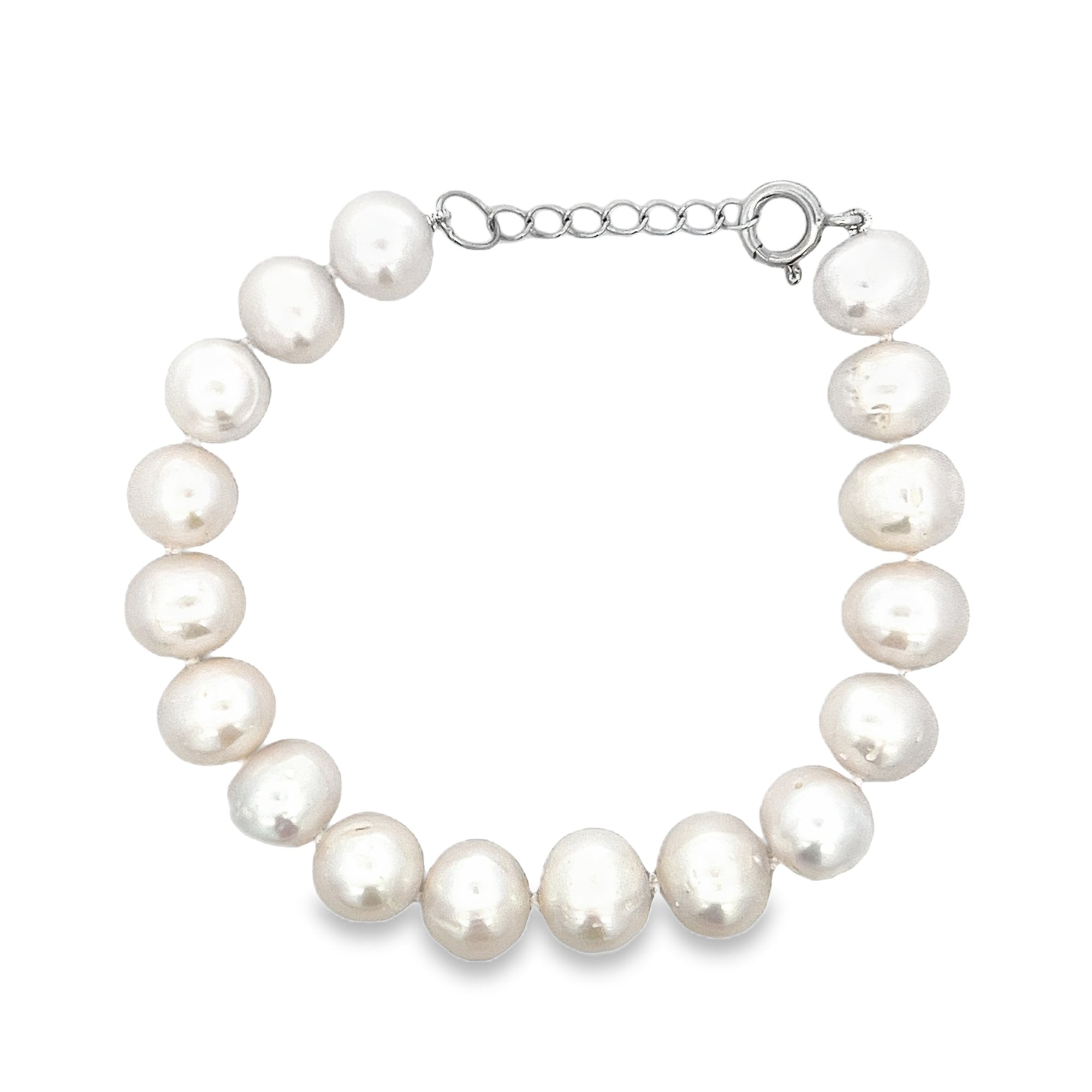WHITE PEARL STERLING SILVER CLASP 10MM BRACELET - C'SANTOS