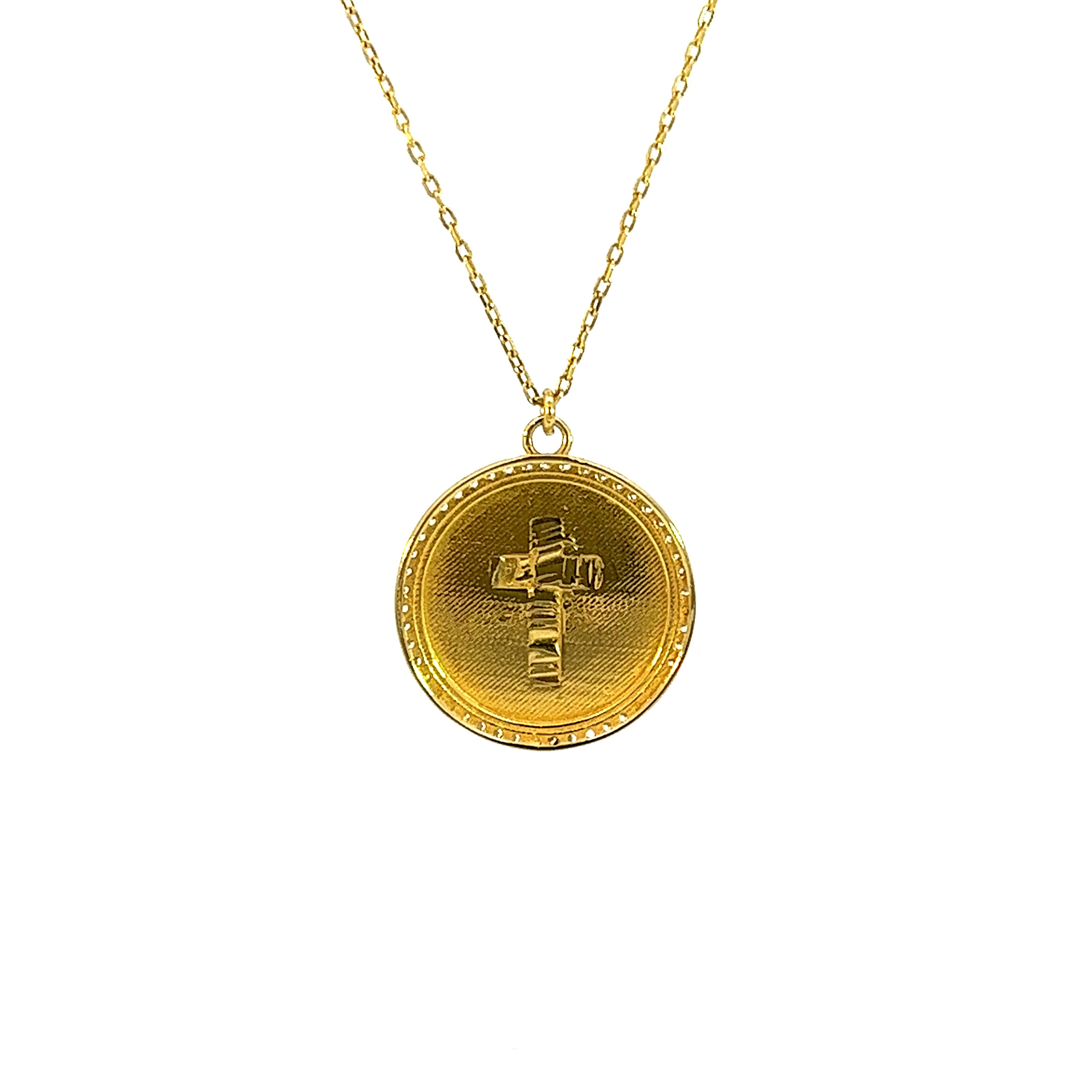925 GOLD PLATED PENDANT WITH CROSS MEDAL AND CRYSTALS