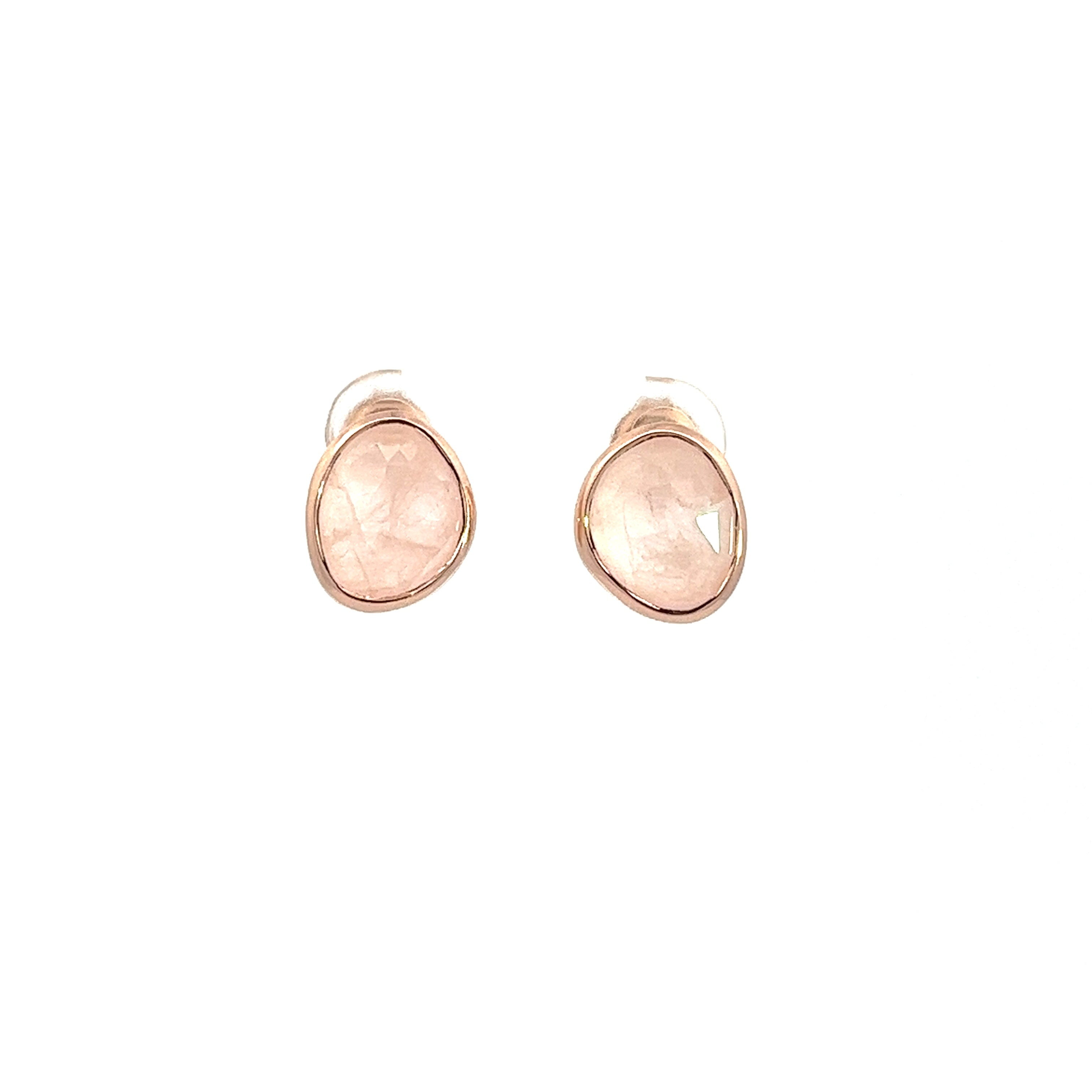 UNEVEN ROSE QUARTZ EARRINGS SET IN 925 SILVER ROSE GOLD PLATED