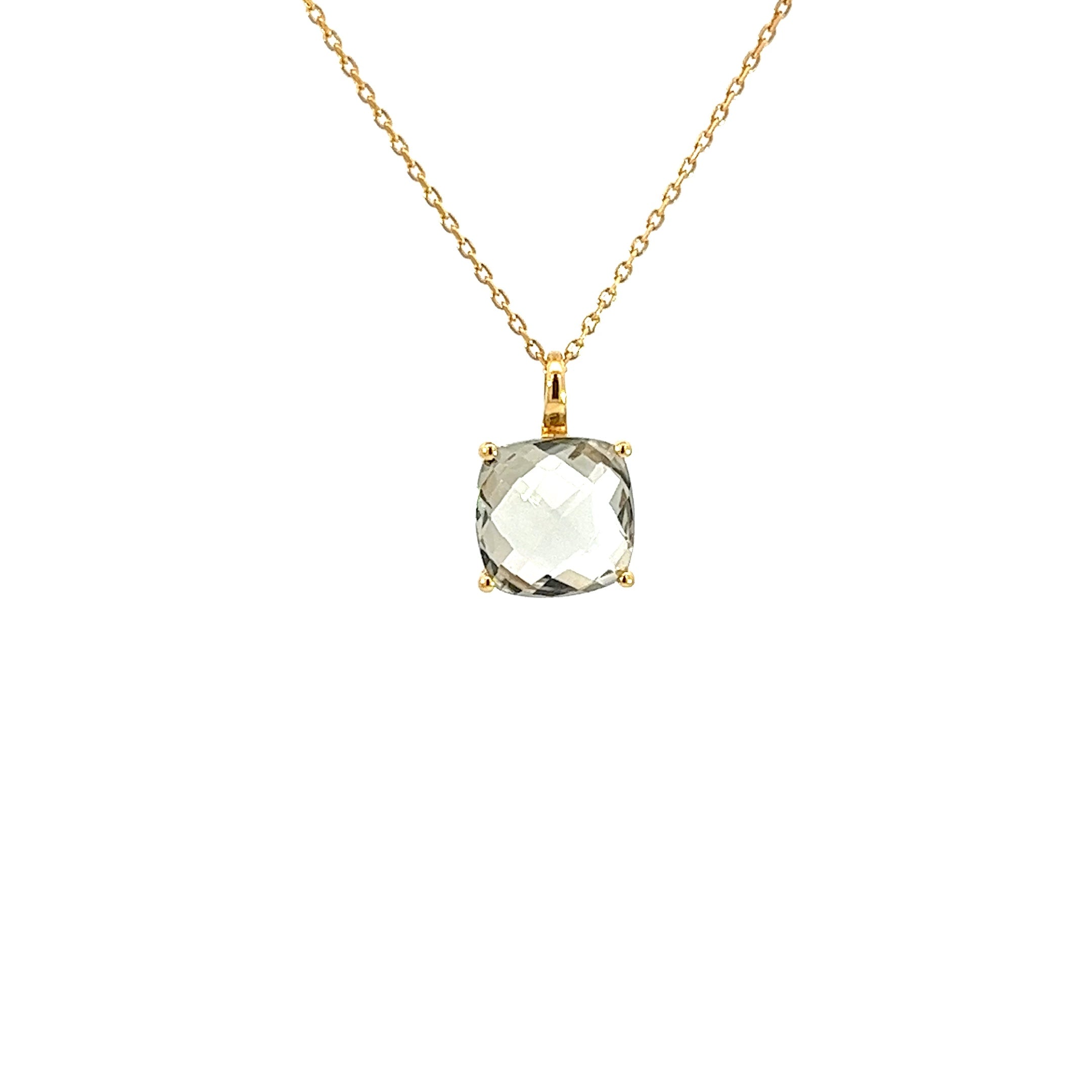 GREEN AMETHYST PENDANT SET IN 925 SILVER GOLD PLATED