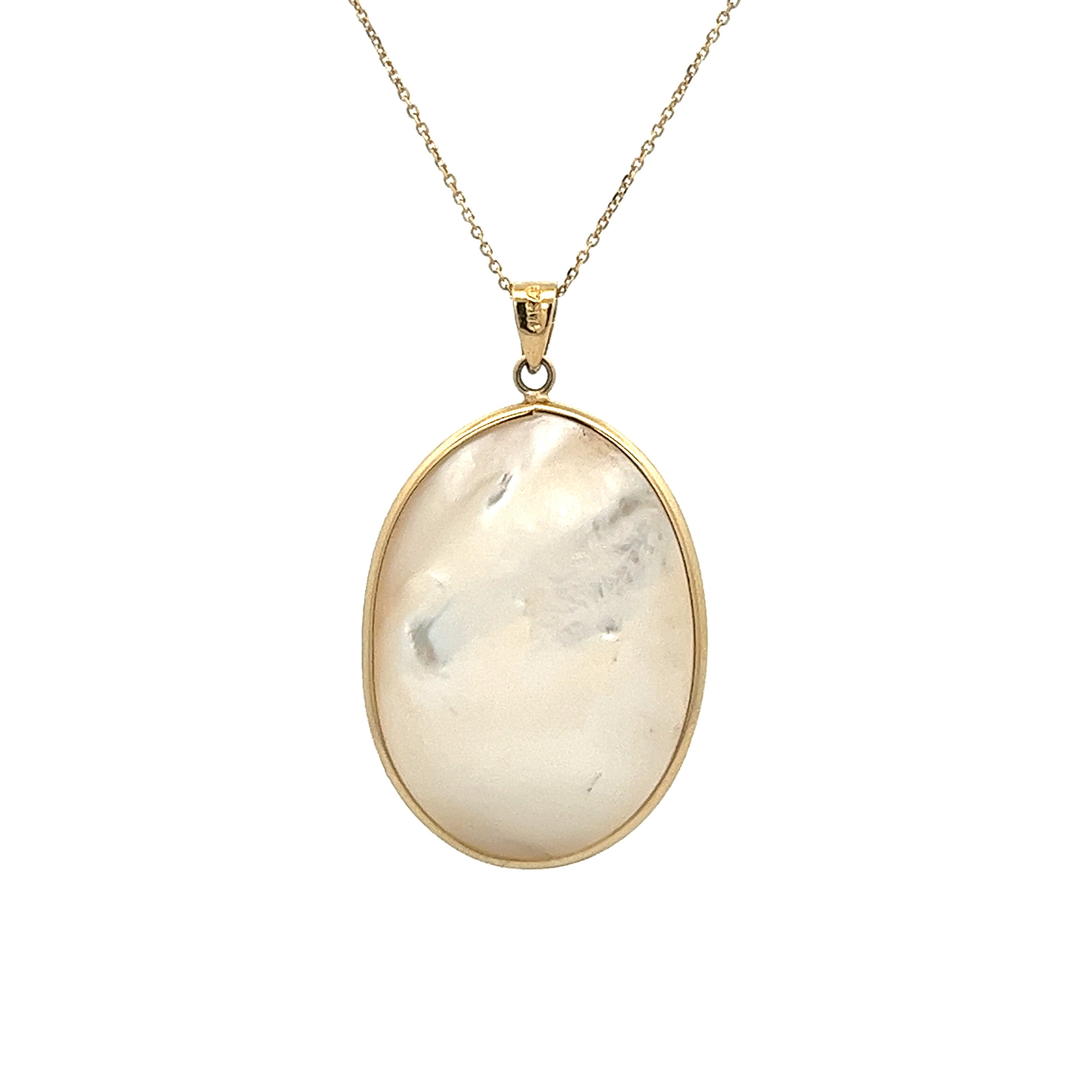 14K GOLD MIRACULOUS VIRGIN PENDANT IN MOTHER OF PEARL