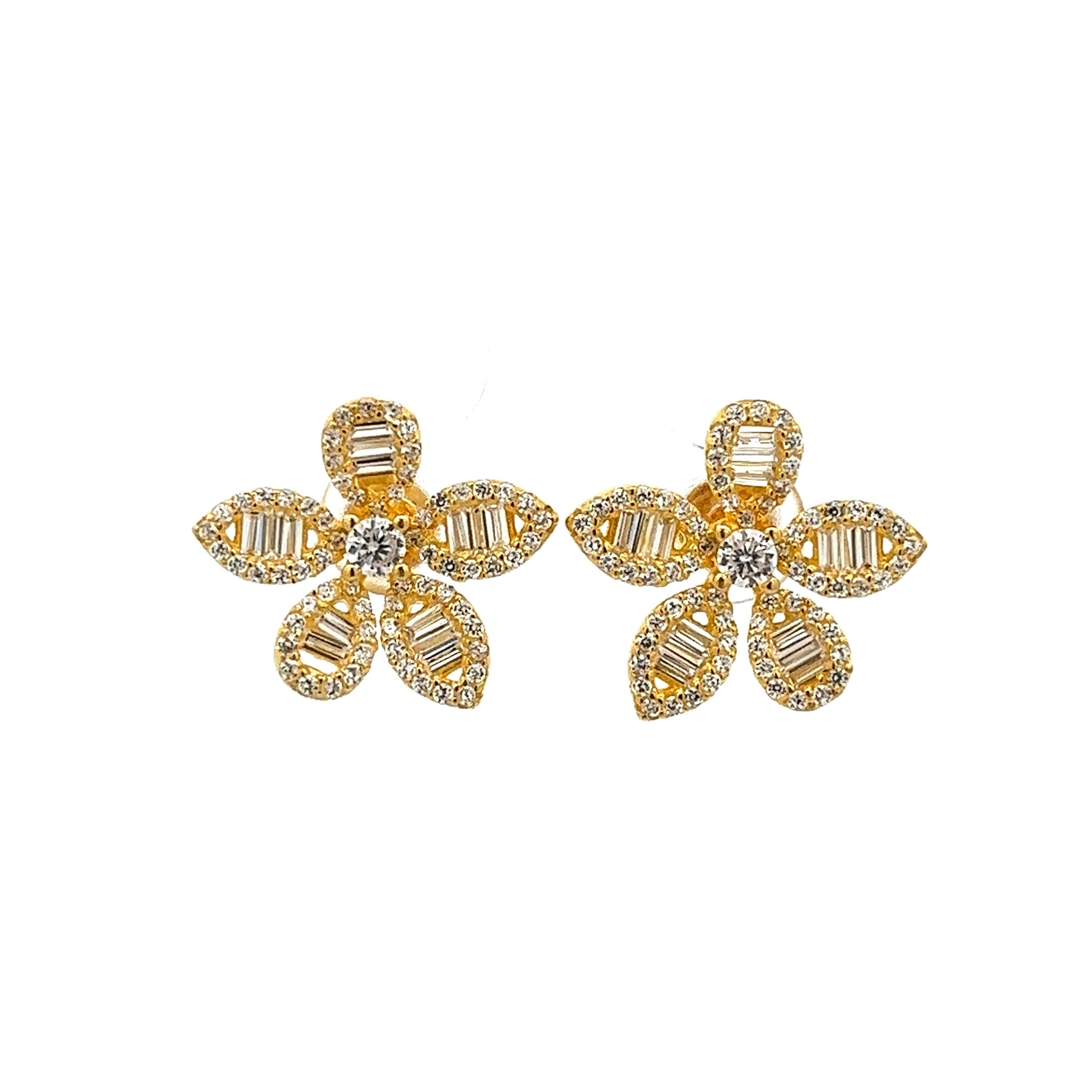925 GOLD PLATED FLOWER EARRINGS WITH CRYSTALS
