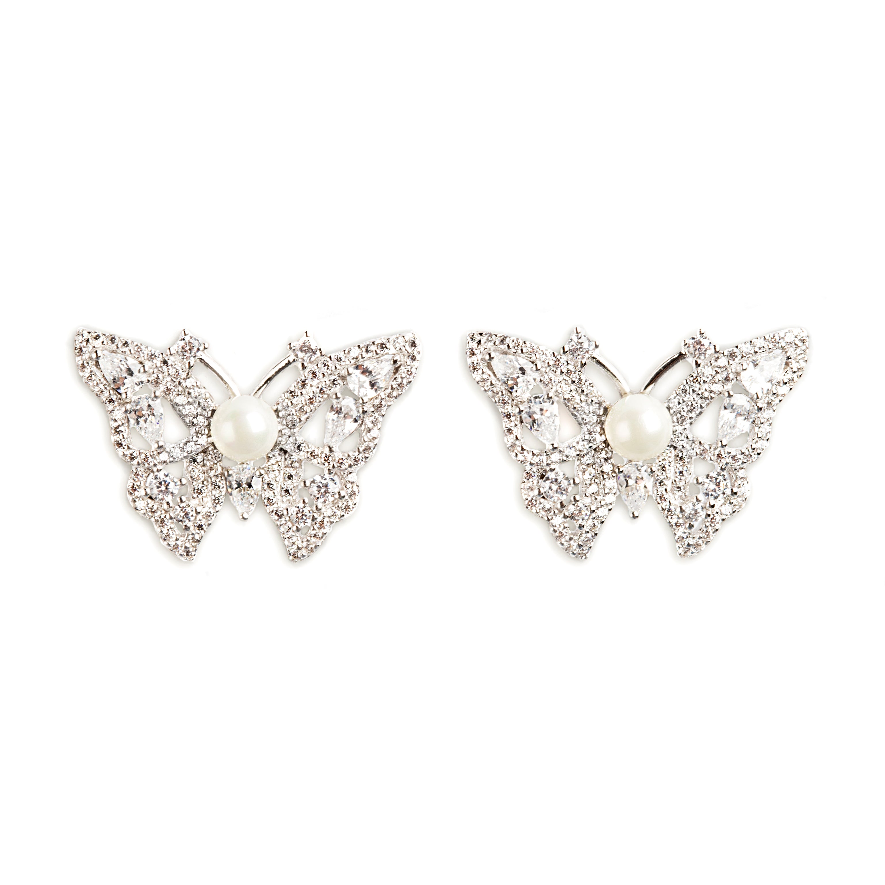 925 SILVER BUTTERFLY EARRINGS WITH CRYSTALS AND PEARL