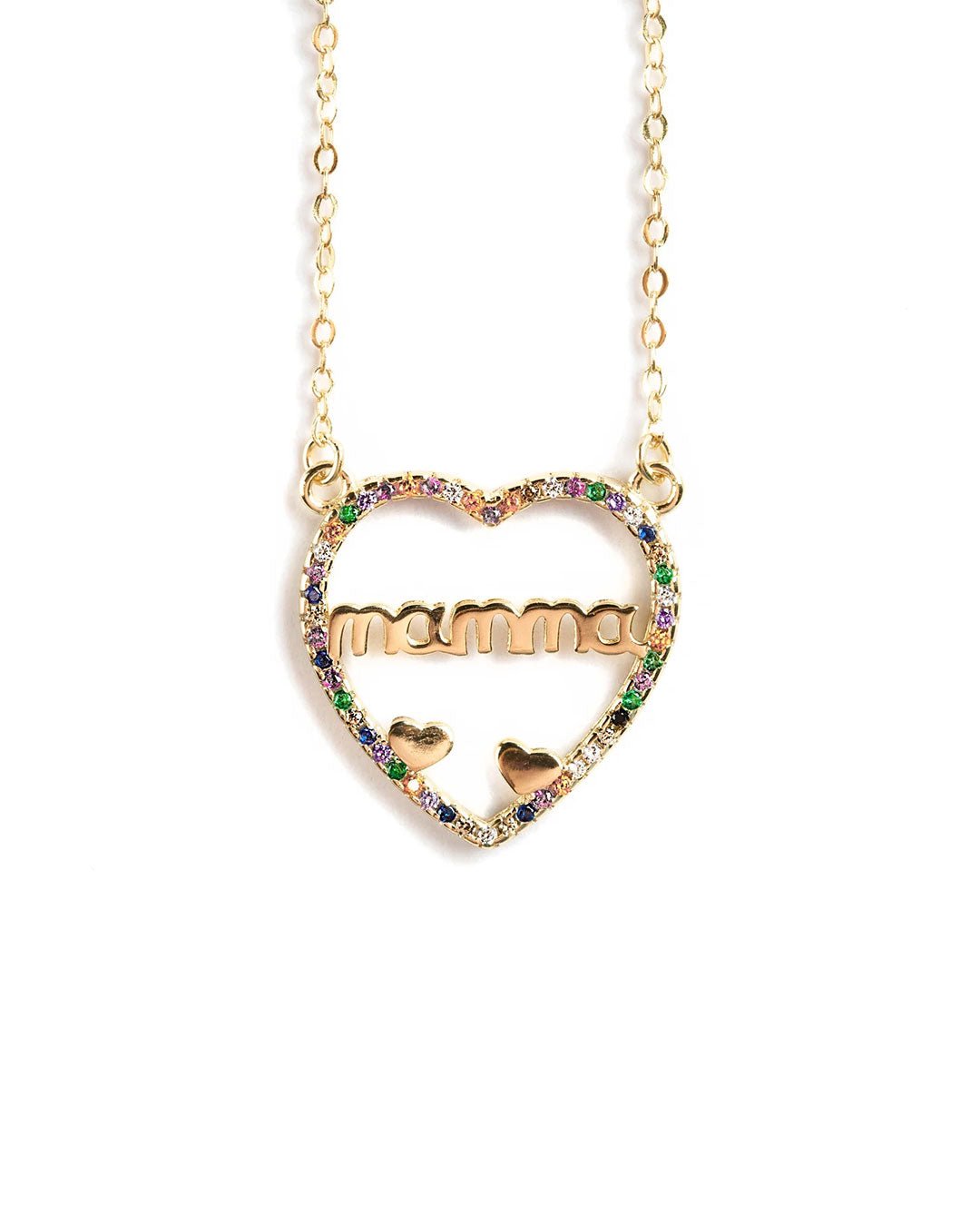 COLLAR CON CORAZON CRISTALES MULTICOLOR Y MAMMA EN PLATA 925 CON BAÑO DE ORO AMARILLO - C'SANTOS