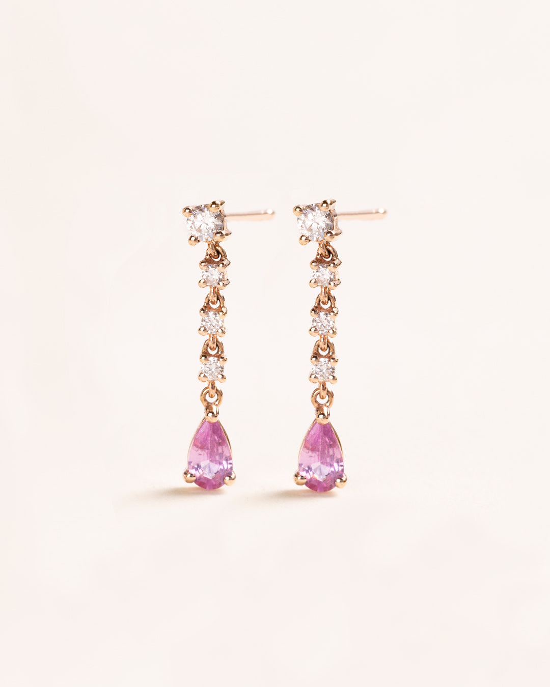 PINK SAPPHIRE AND DIAMOND EARRINGS SET IN ROSE GOLD 14K