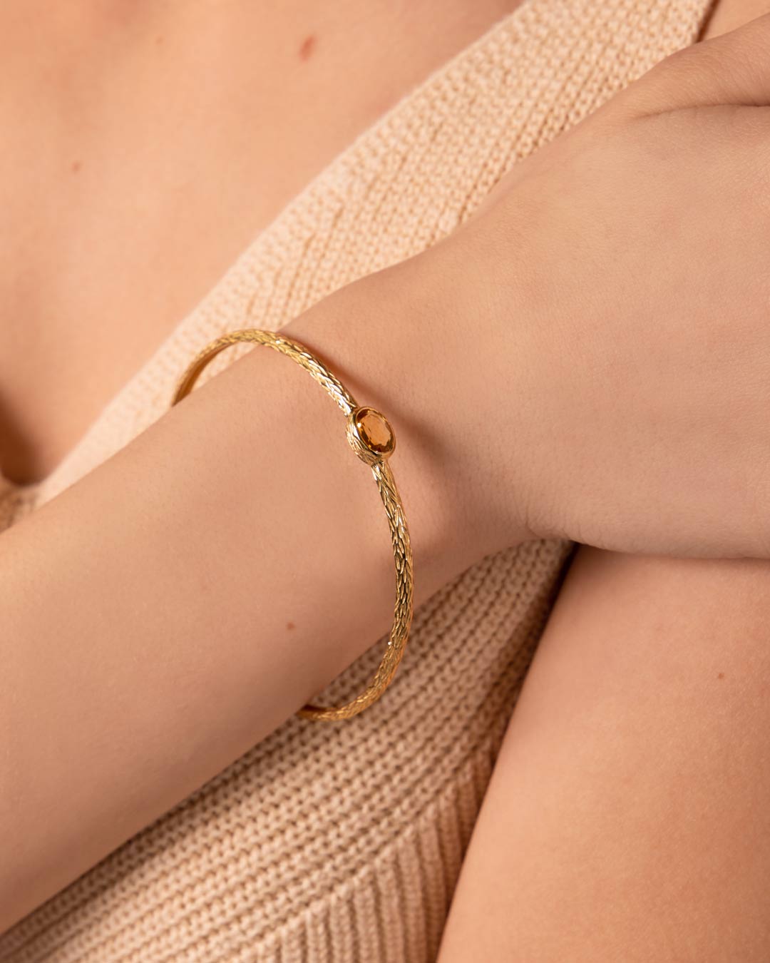 925 GOLD PLATED CITRINE BANGLE