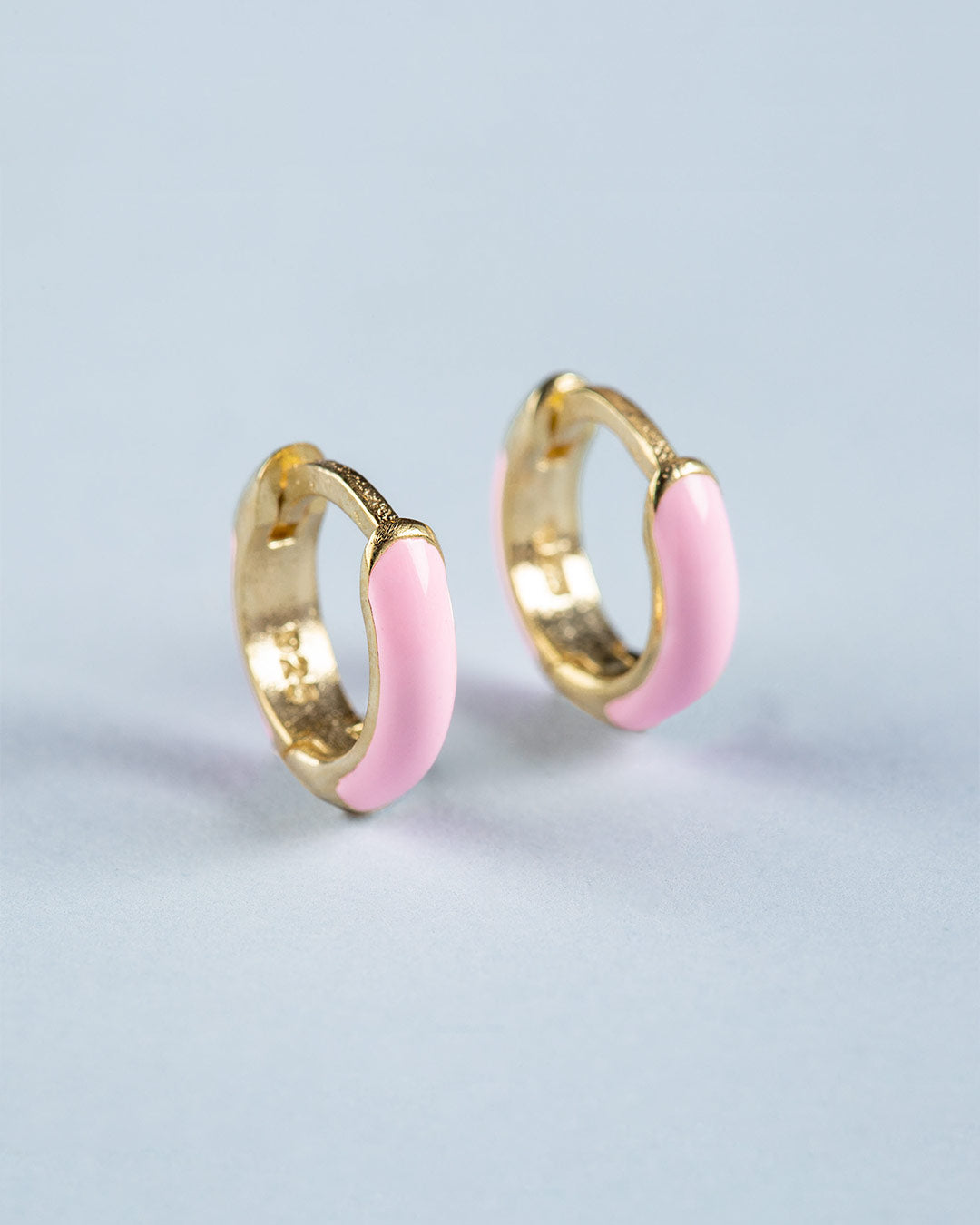 PINK ENAMEL HUGGIES SET IN 925 SILVER GOLD PLATED