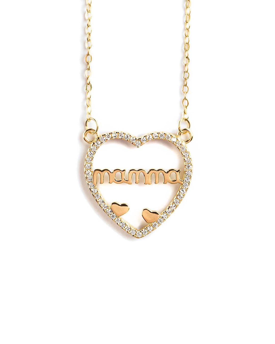 COLLAR CON CORAZON CRISTALES Y MAMMA EN PLATA 925 CON BAÑO DE ORO AMARILLO