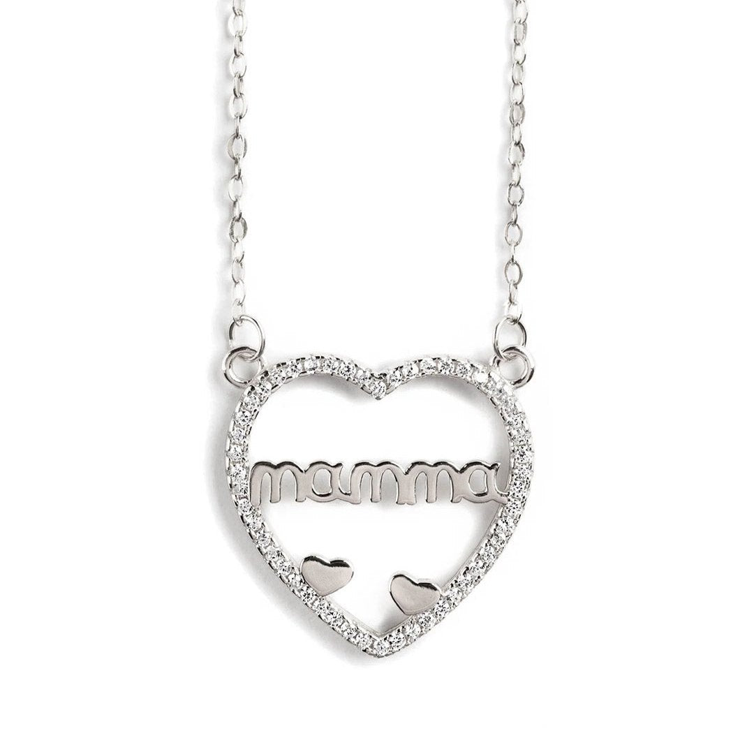 925 SILVER HEART PENDANT WITH MOM AND CRYSTALS