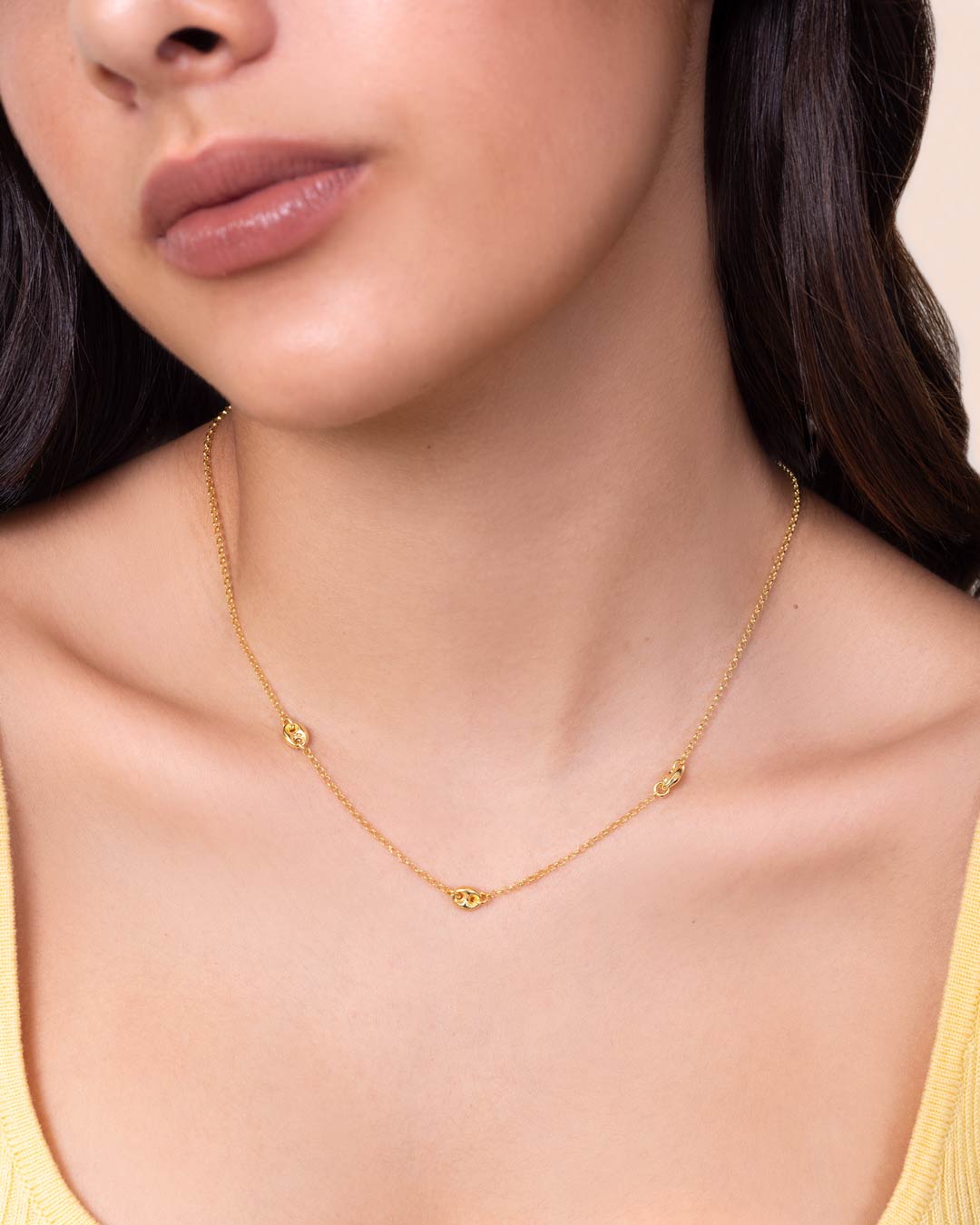 MULTI STATION PUFFED MARINER NECKLACE IN 14K YELLOW GOLD