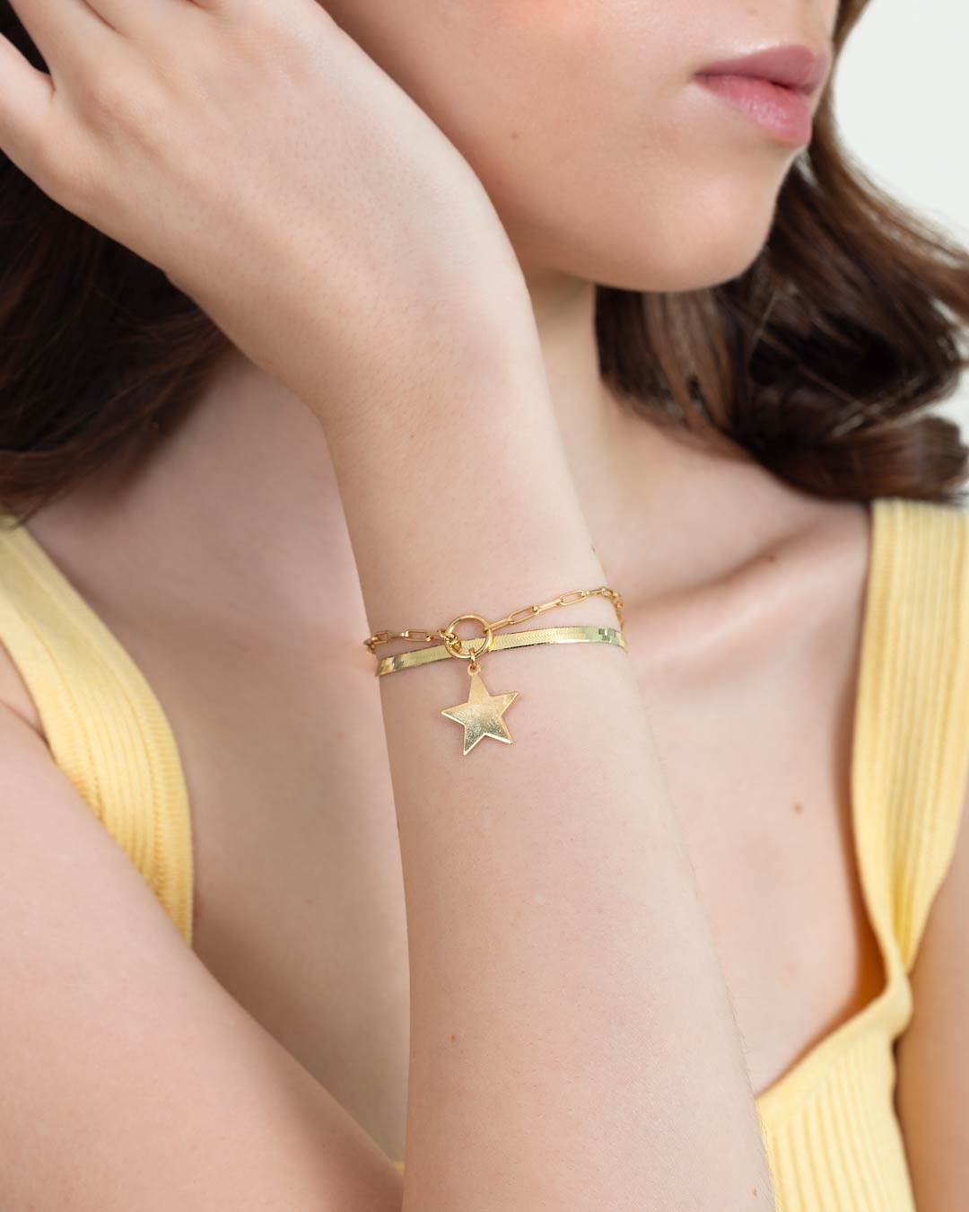 925 SILVER GOLD PLATED STAR CHARM PAPER CLIP BRACELET