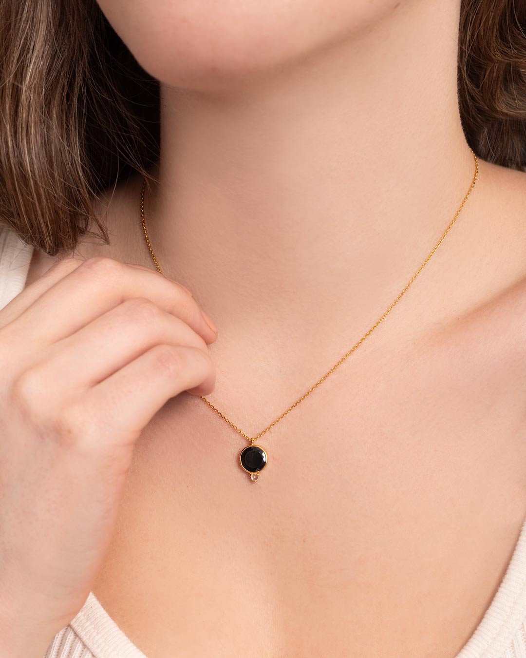 925 SILVER GOLD PLATED BLACK ONYX NECKLACE