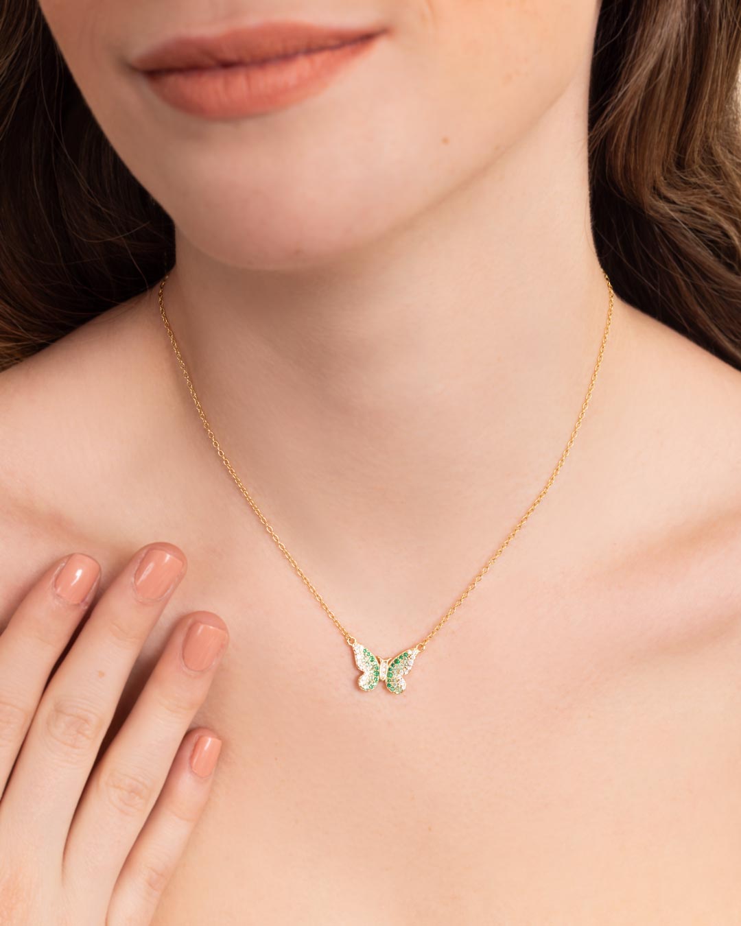 925 GOLD PLATED GREEN BUTTERFLY PENDANT
