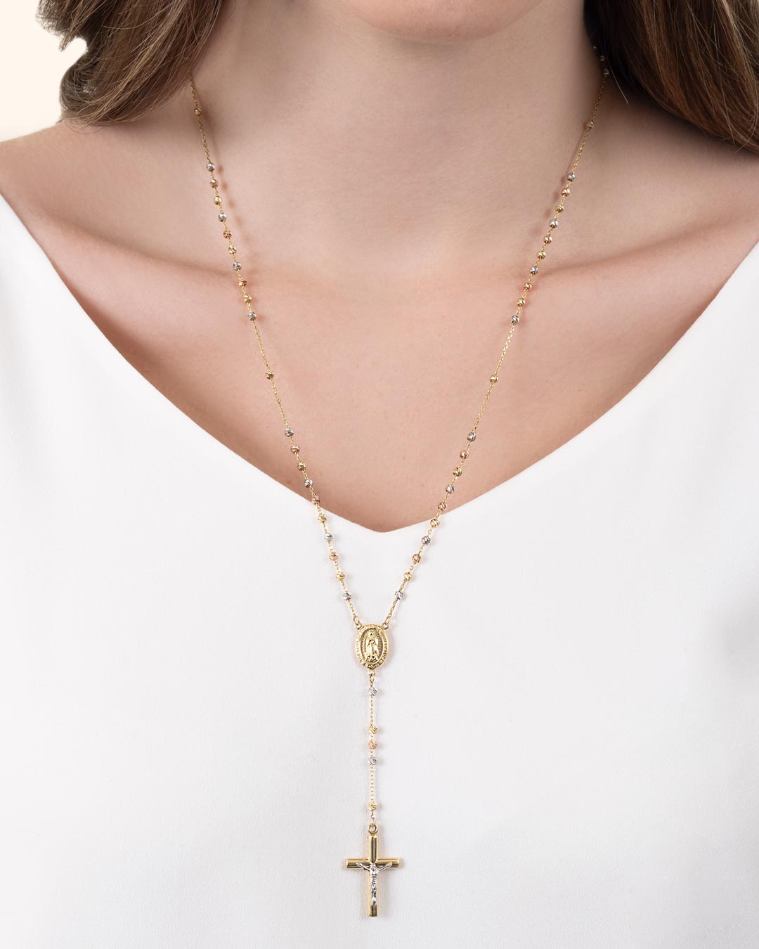 14K WHITE, YELLOW AND ROSE GOLD ROSARY