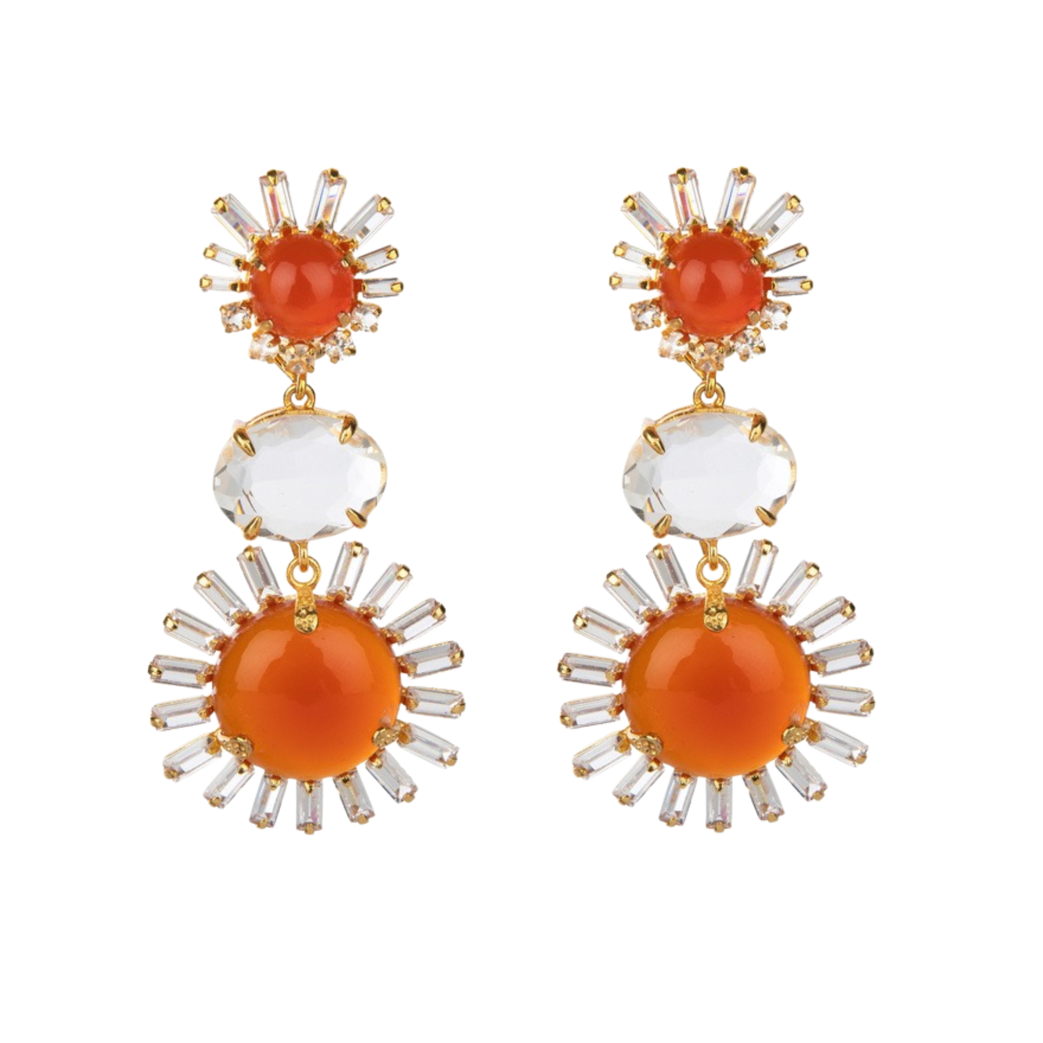 EARRINGS CARNELIAN CLEAR QUARTZ AND WHITE TOPAZ