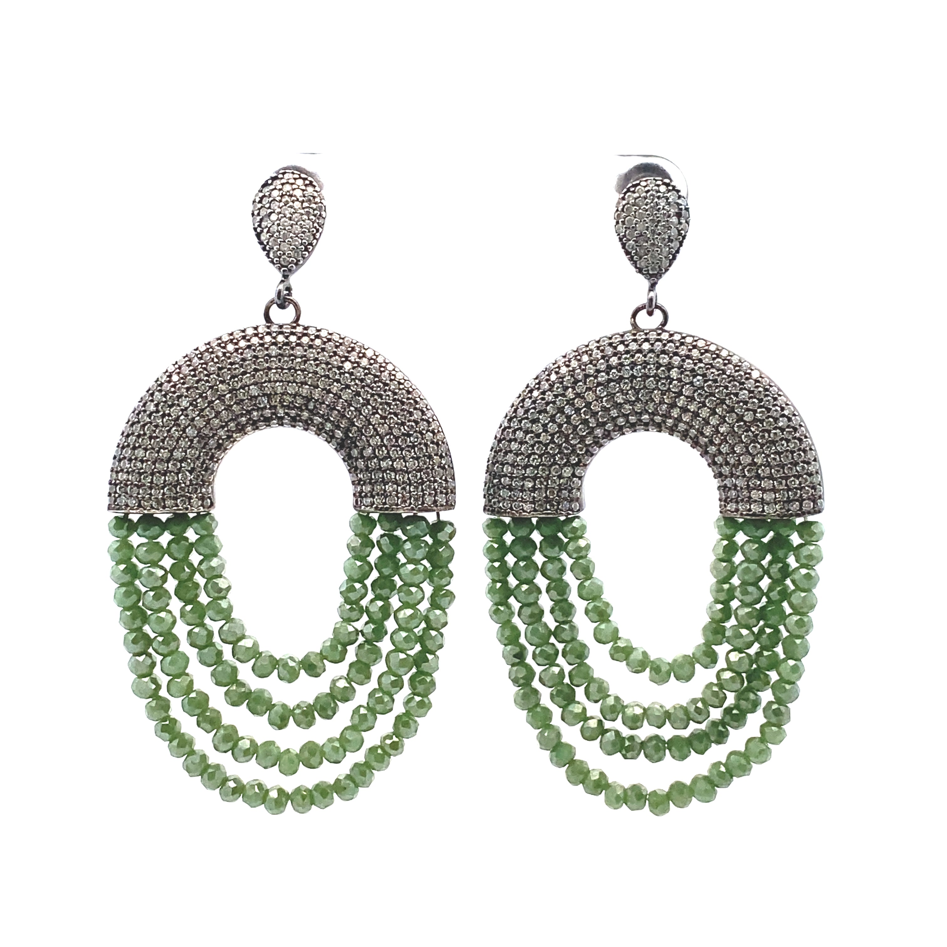 925 SILVER EARRINGS WITH GREEN CRYSTALS