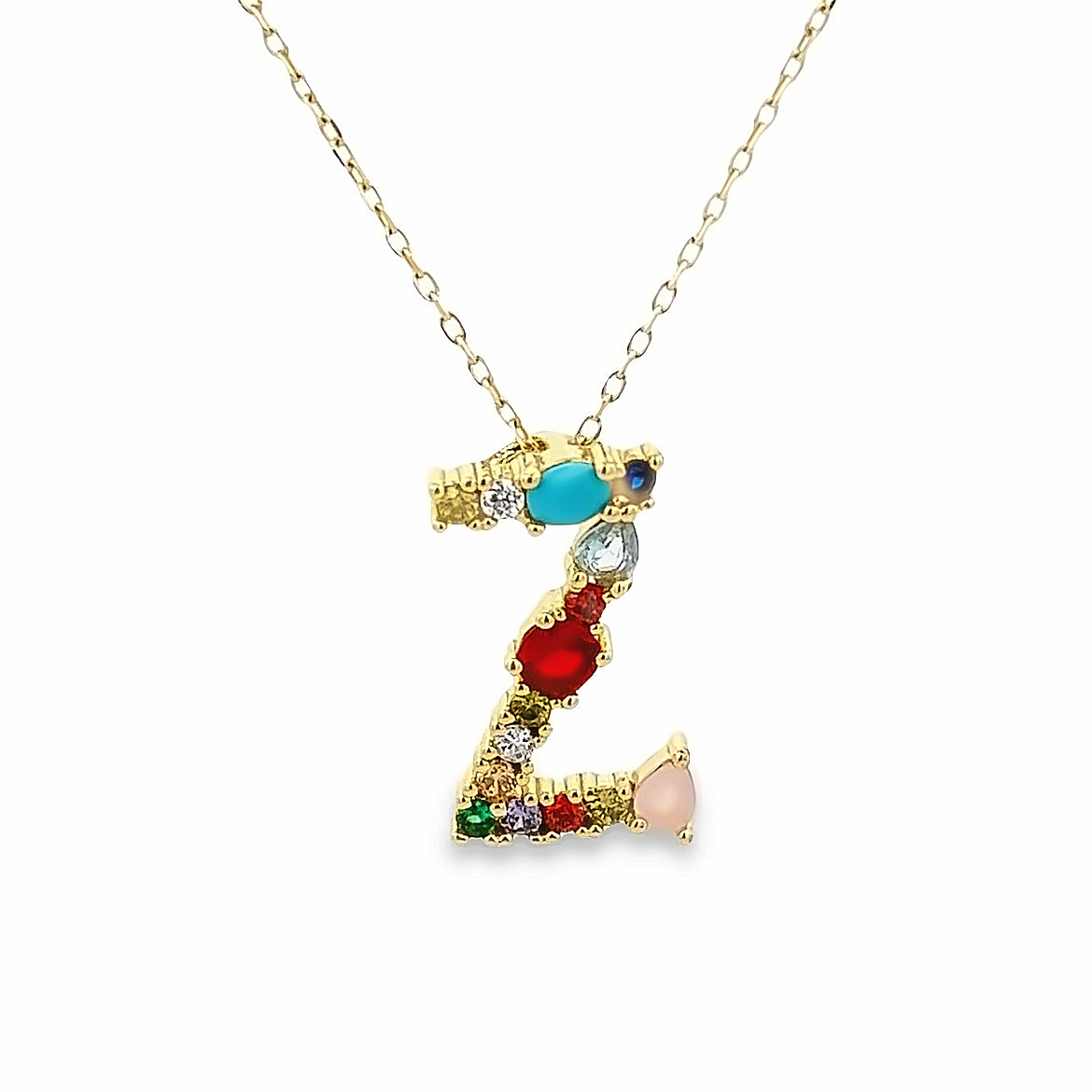 925 SILVER GOLD PLATED NECKLACE WITH STONES LETTER Z